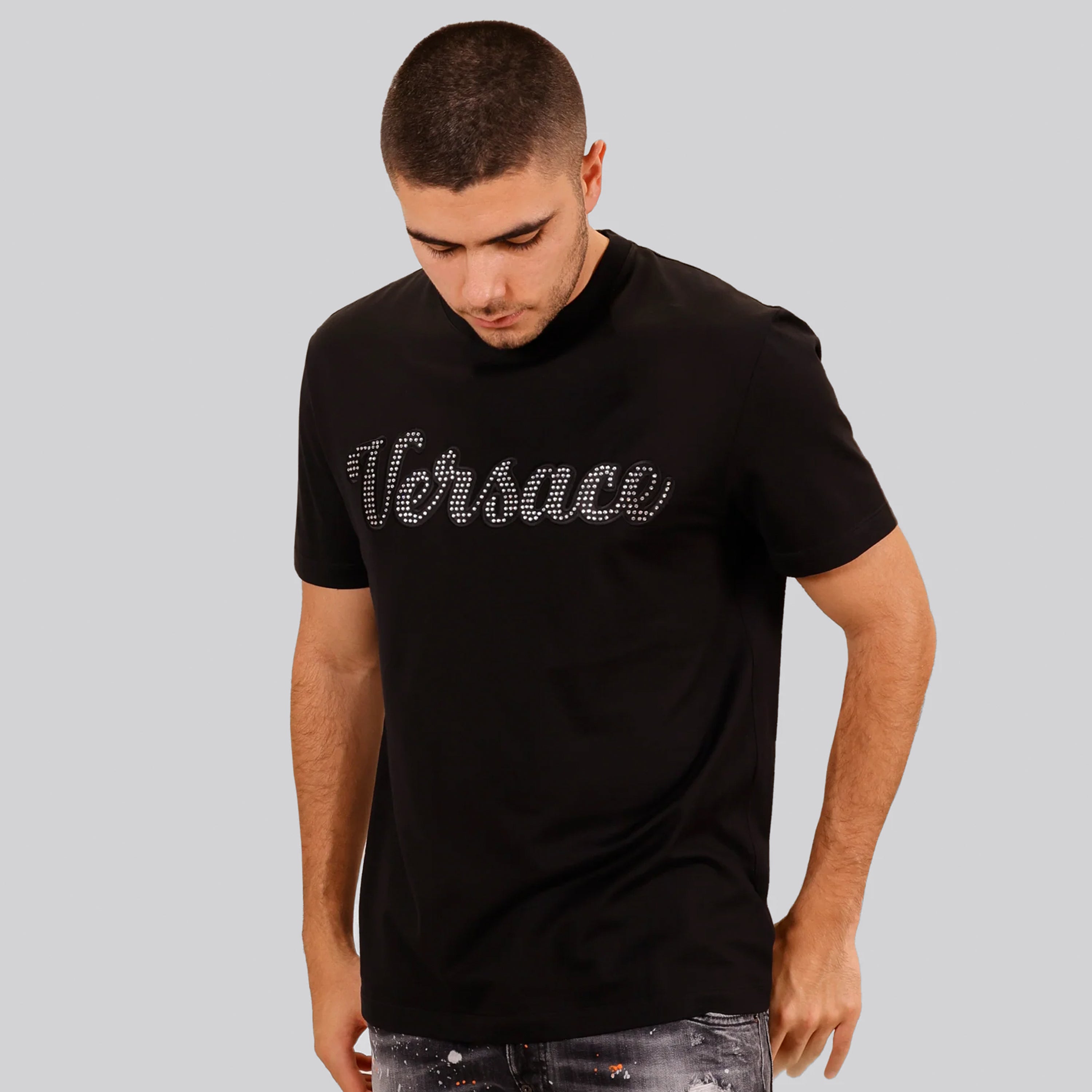 Camiseta Negra Versace Crystal Logo