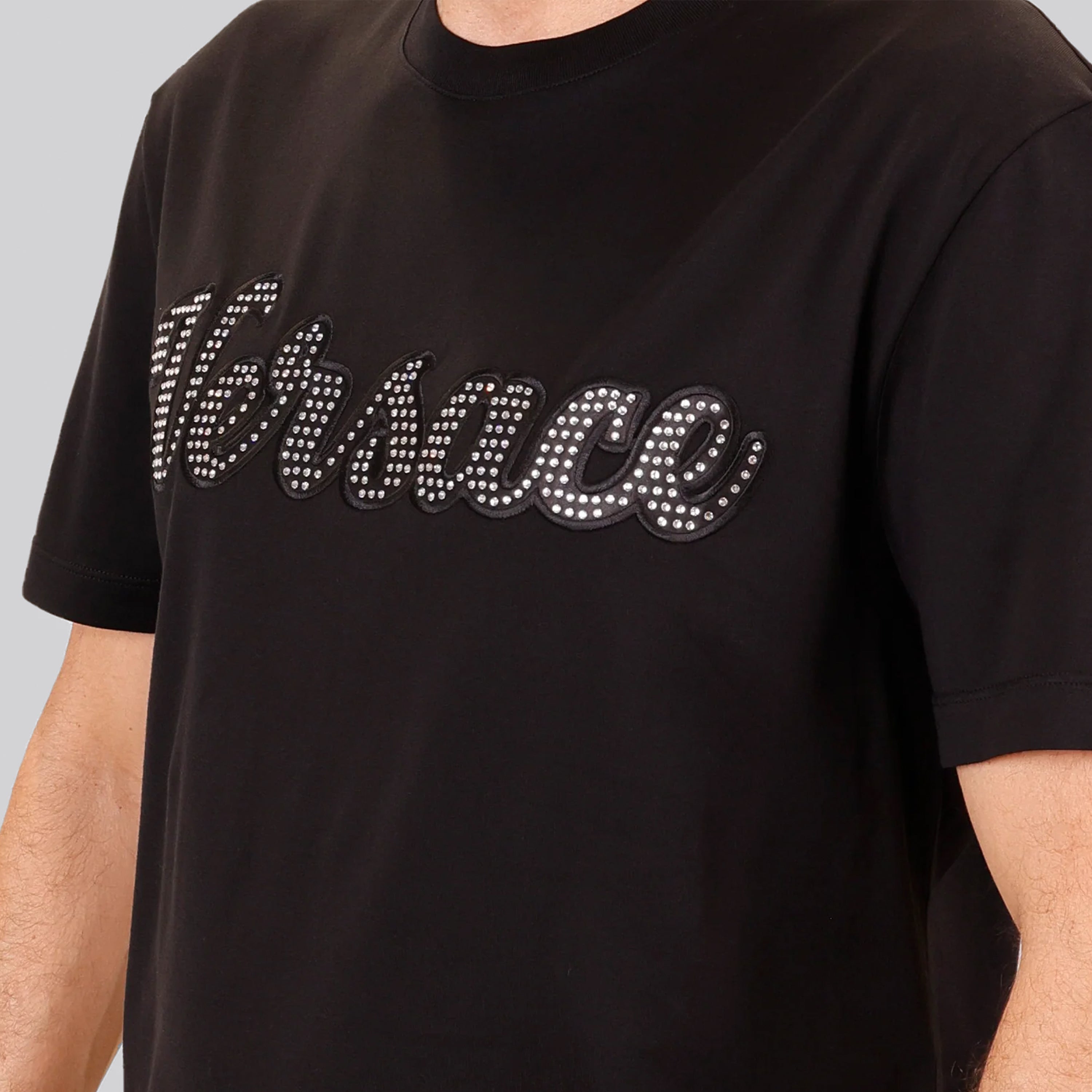 Camiseta Negra Versace Crystal Logo