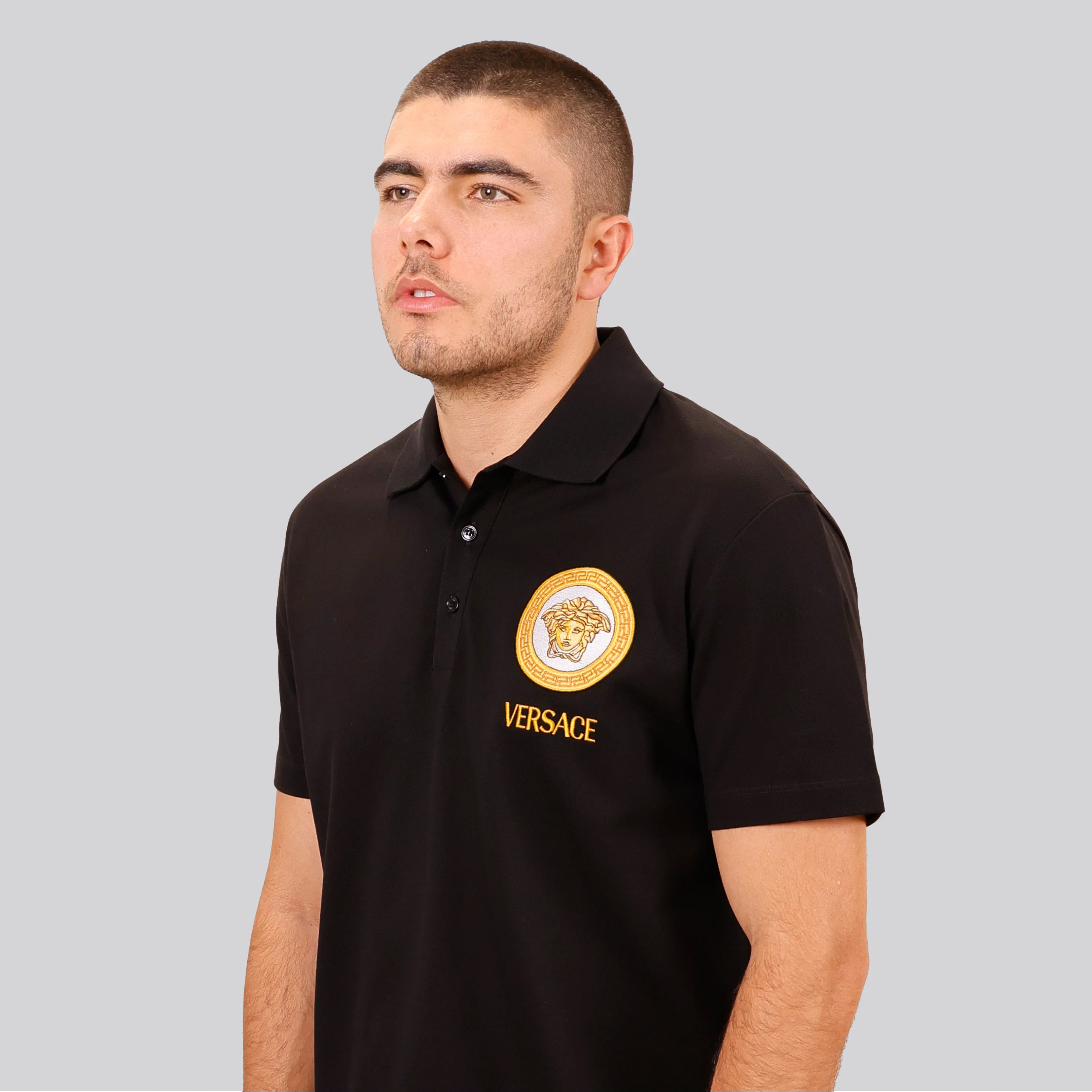 Camiseta Tipo Polo Negra Versace Logo Medusa
