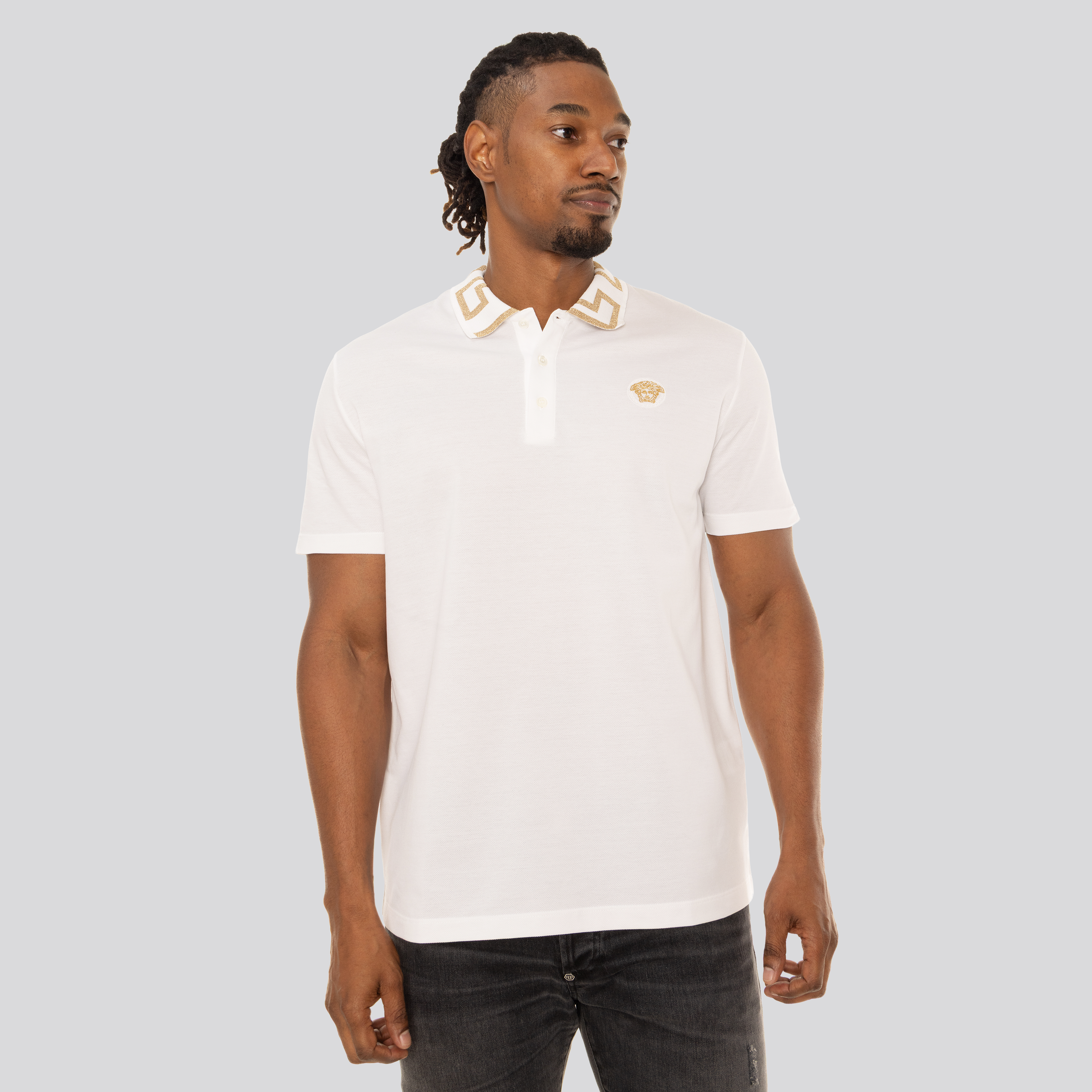 Camiseta Tipo Polo Blanca Versace Greca