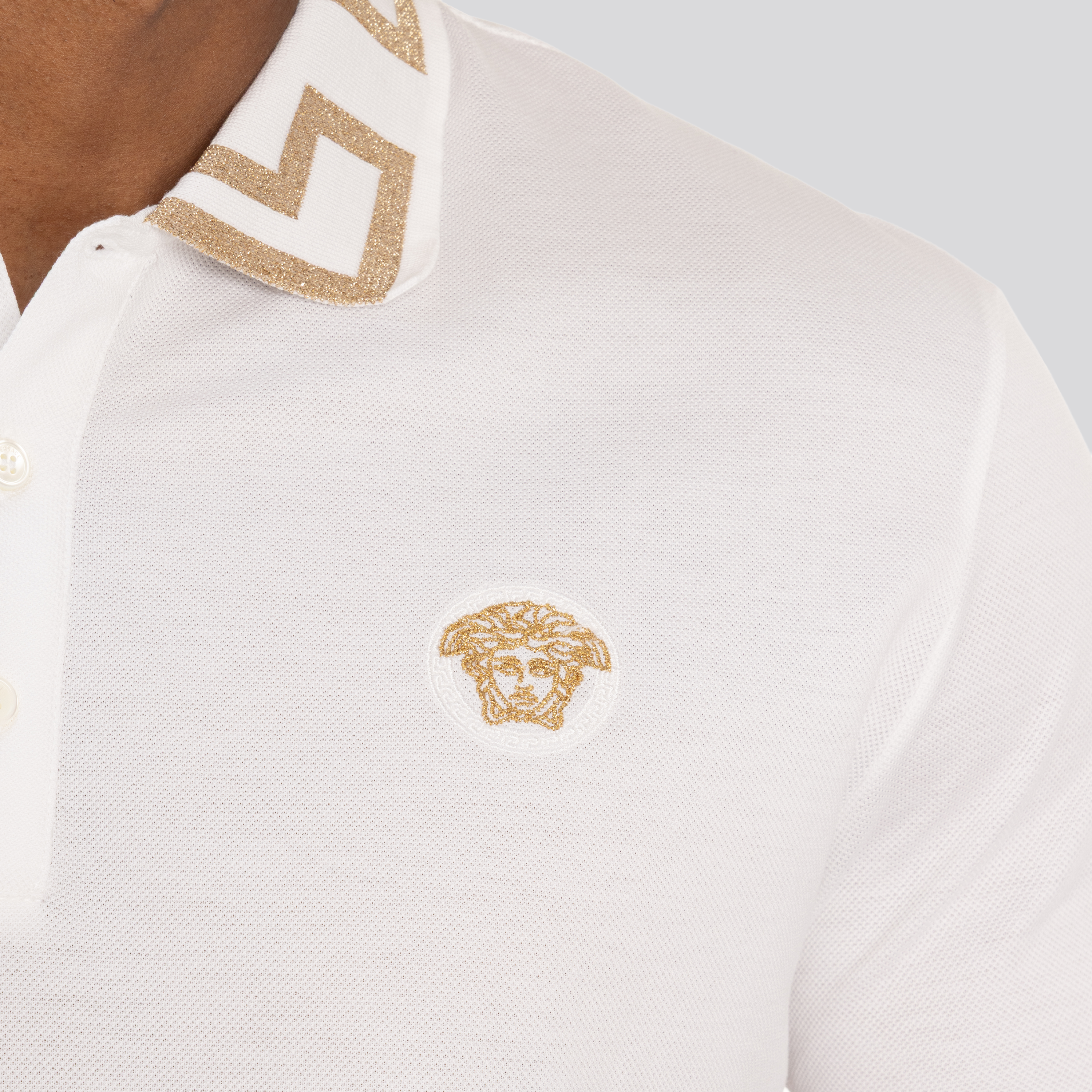 Camiseta Tipo Polo Blanca Versace Greca