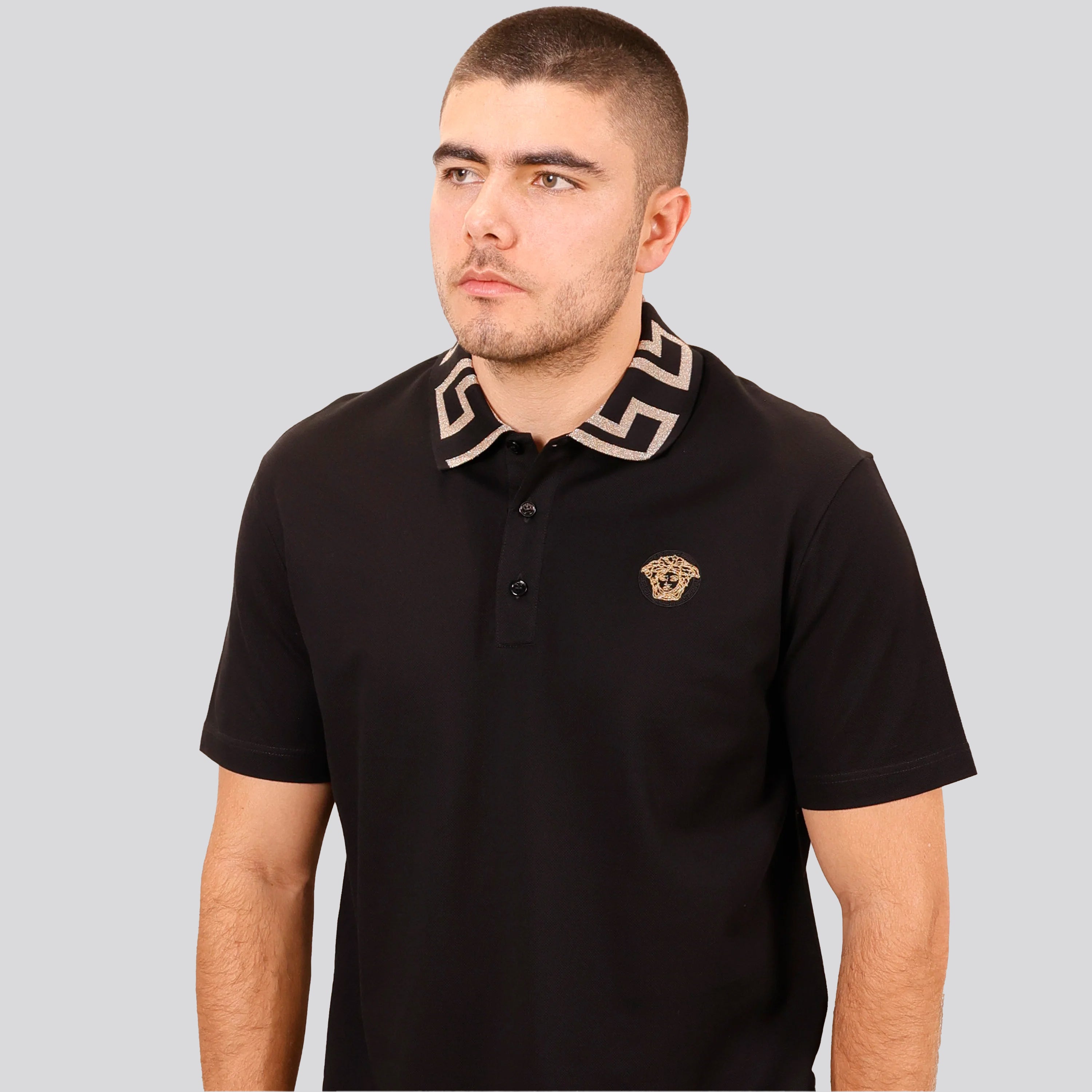 Camiseta Tipo Polo Negra Versace Silver Medusa
