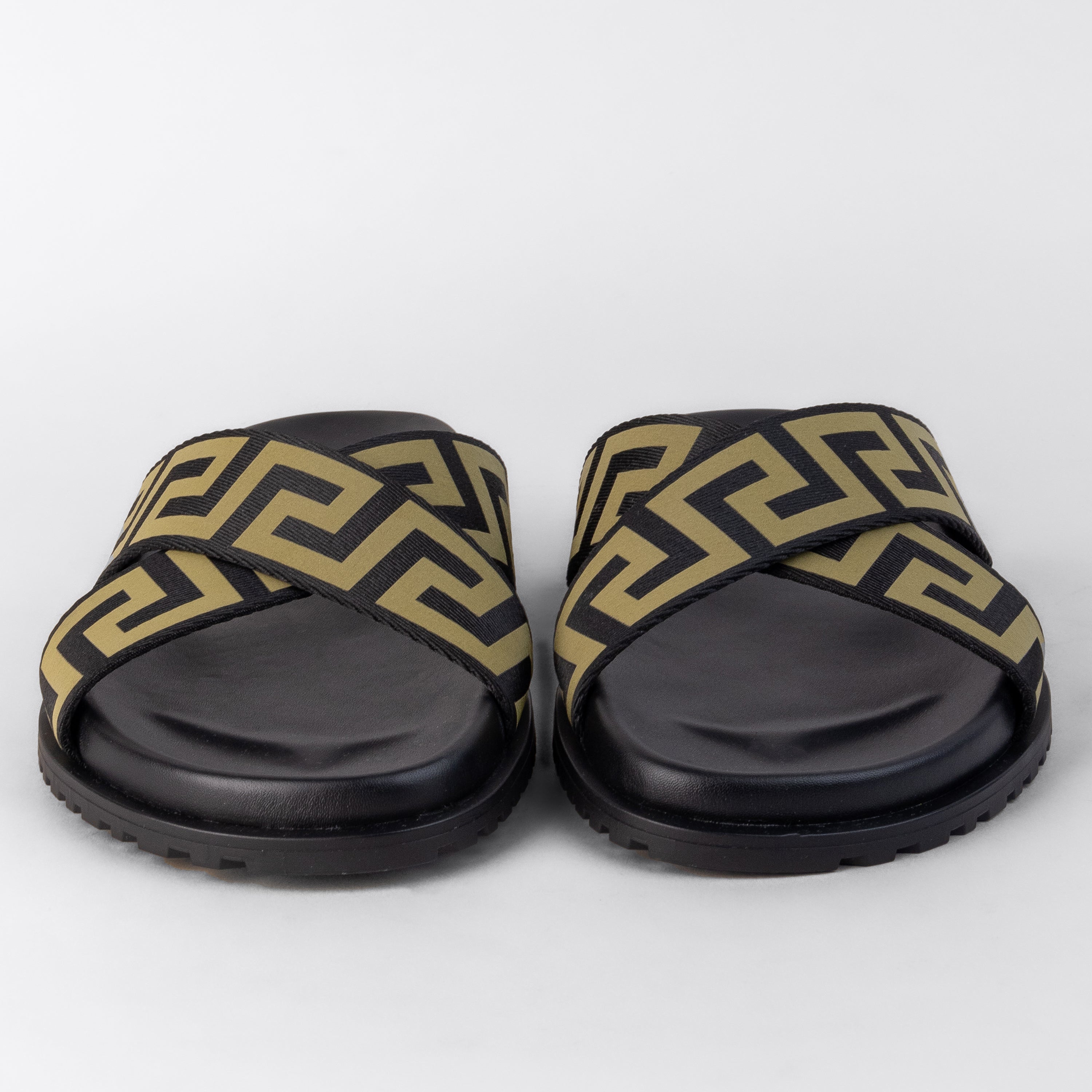 Sandalias Negras Beige Versace Greca-Pattern