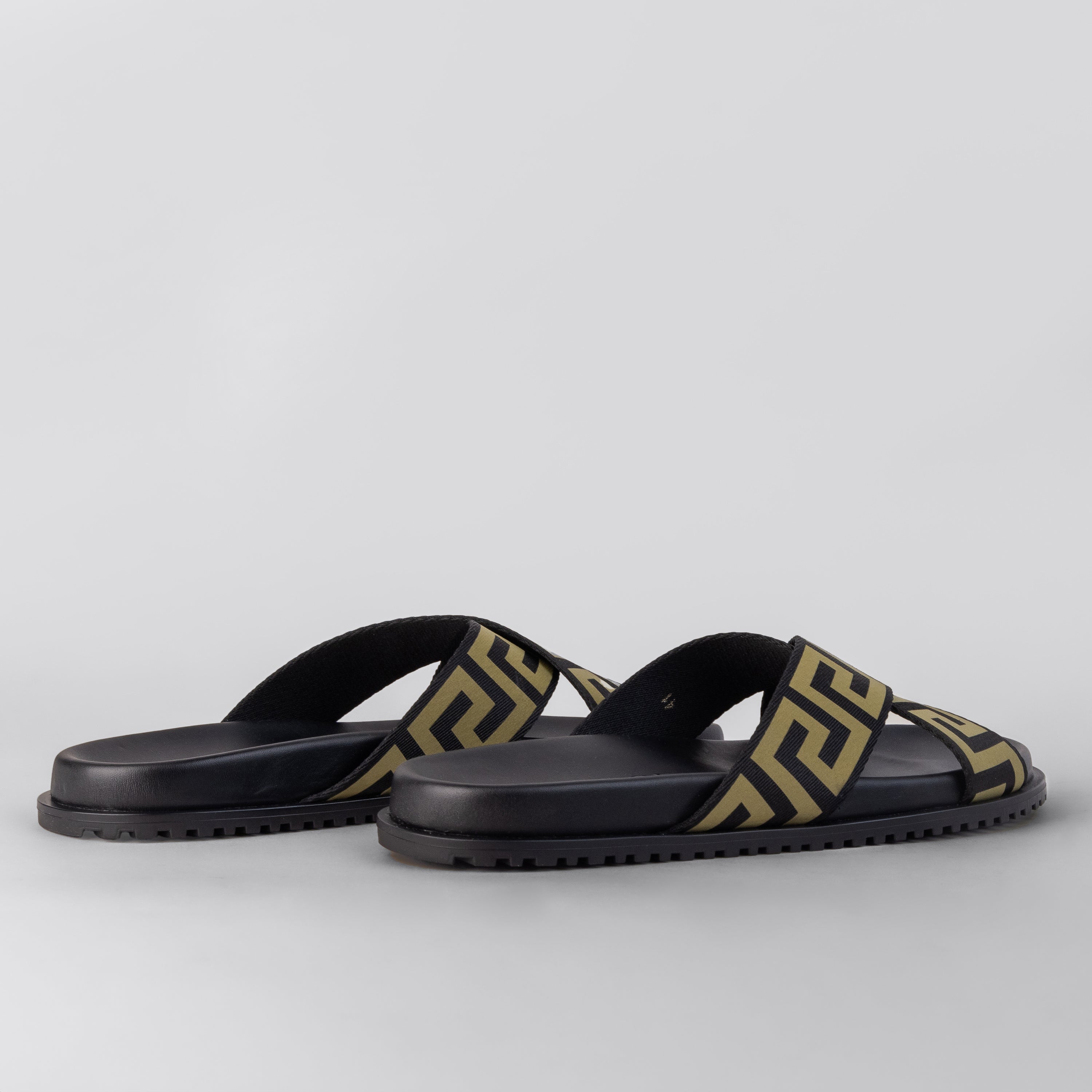 Sandalias Negras Beige Versace Greca-Pattern
