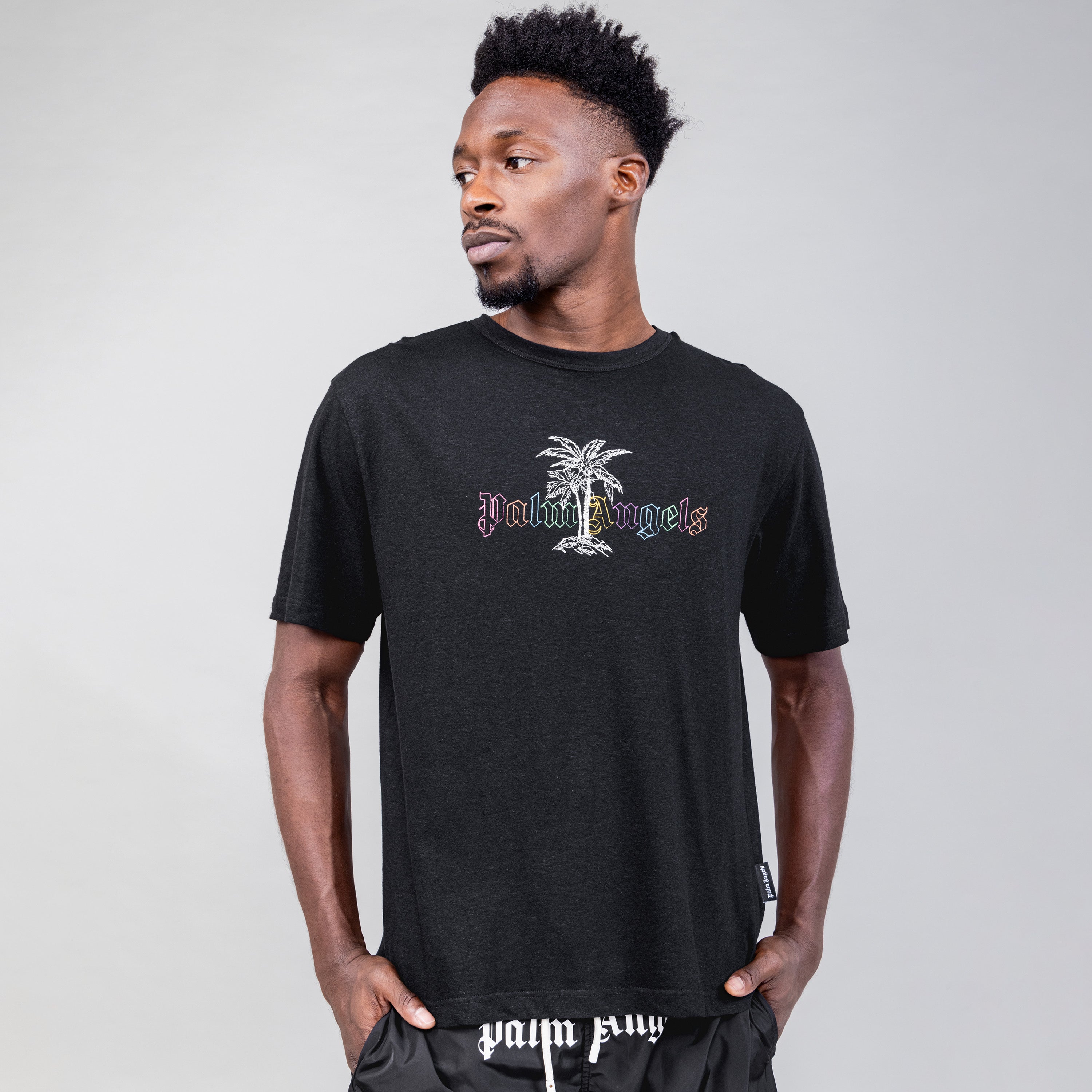 Camiseta Negra Palm Angels Multicolor Logo