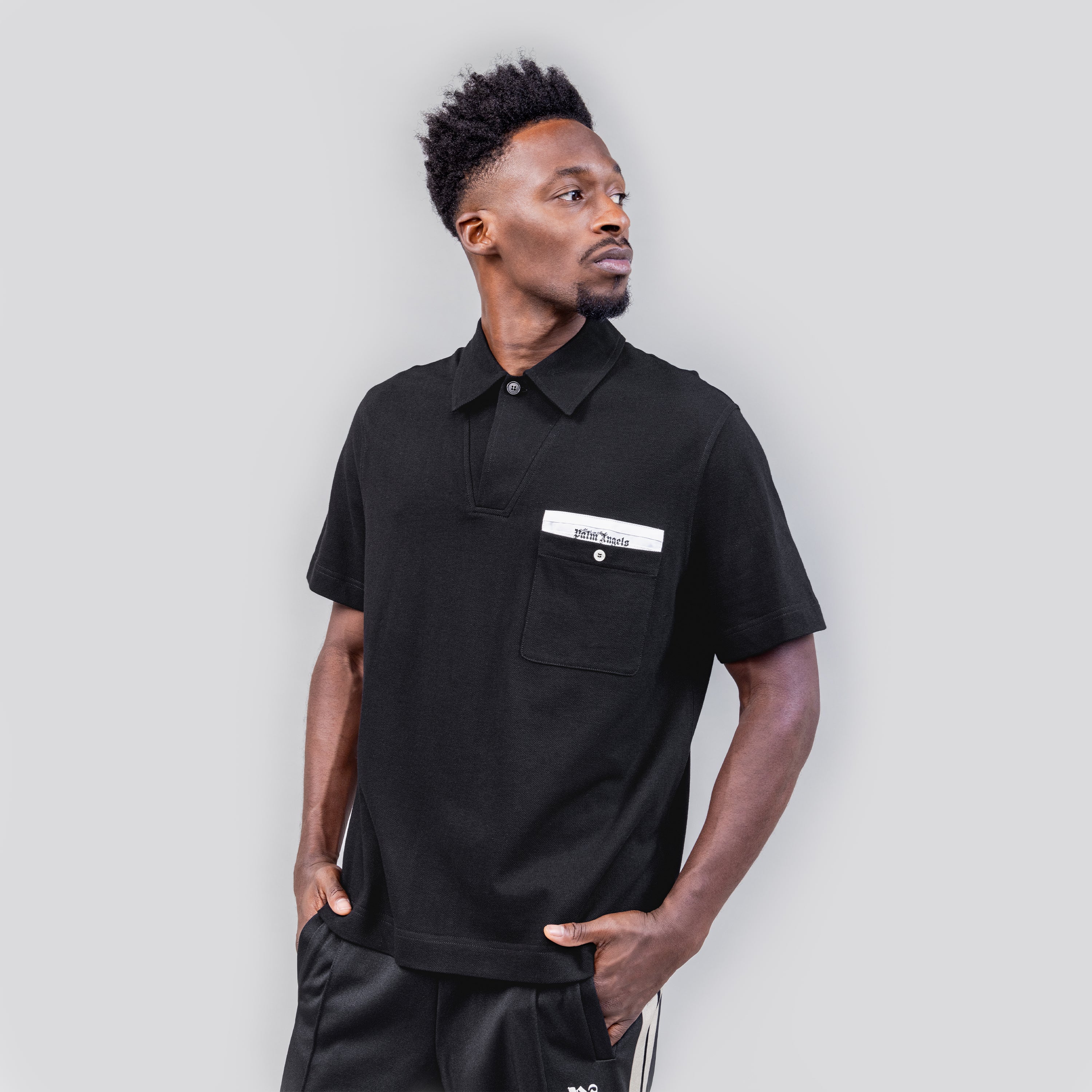 Camiseta Tipo Polo Negra Palm Angels Sartorial Tape