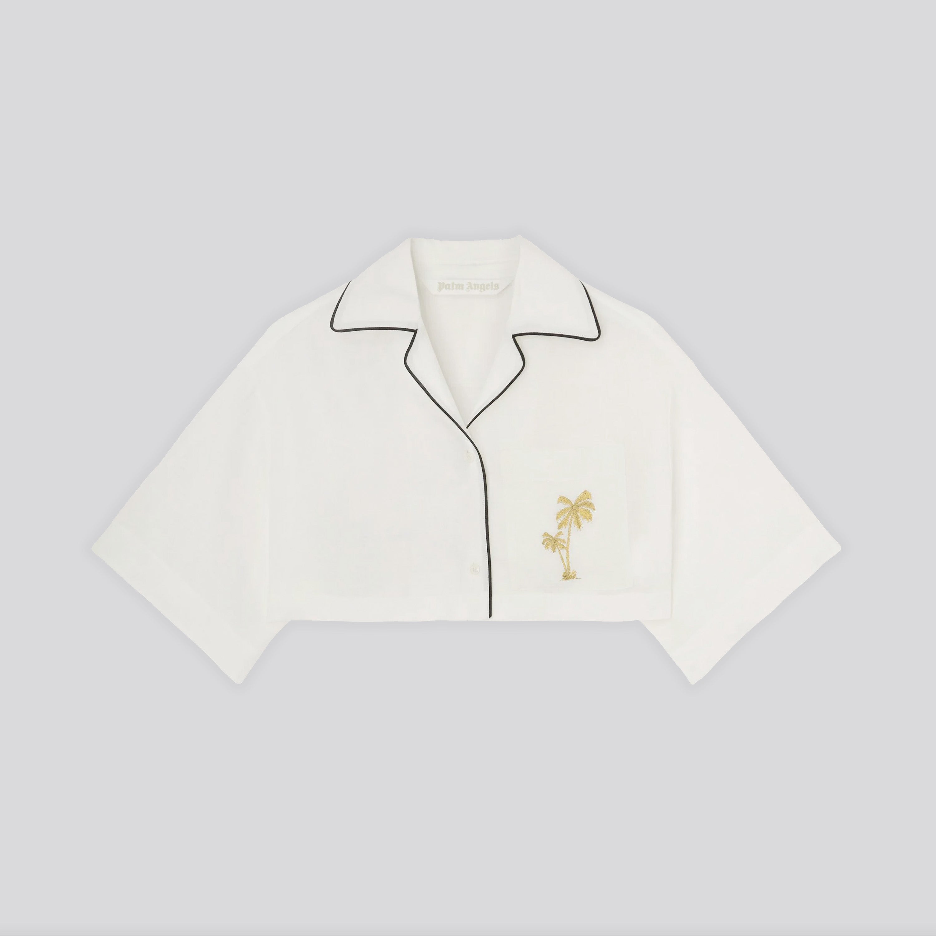 Camisa Blanca Palm Angels Cropped Linen Bowling
