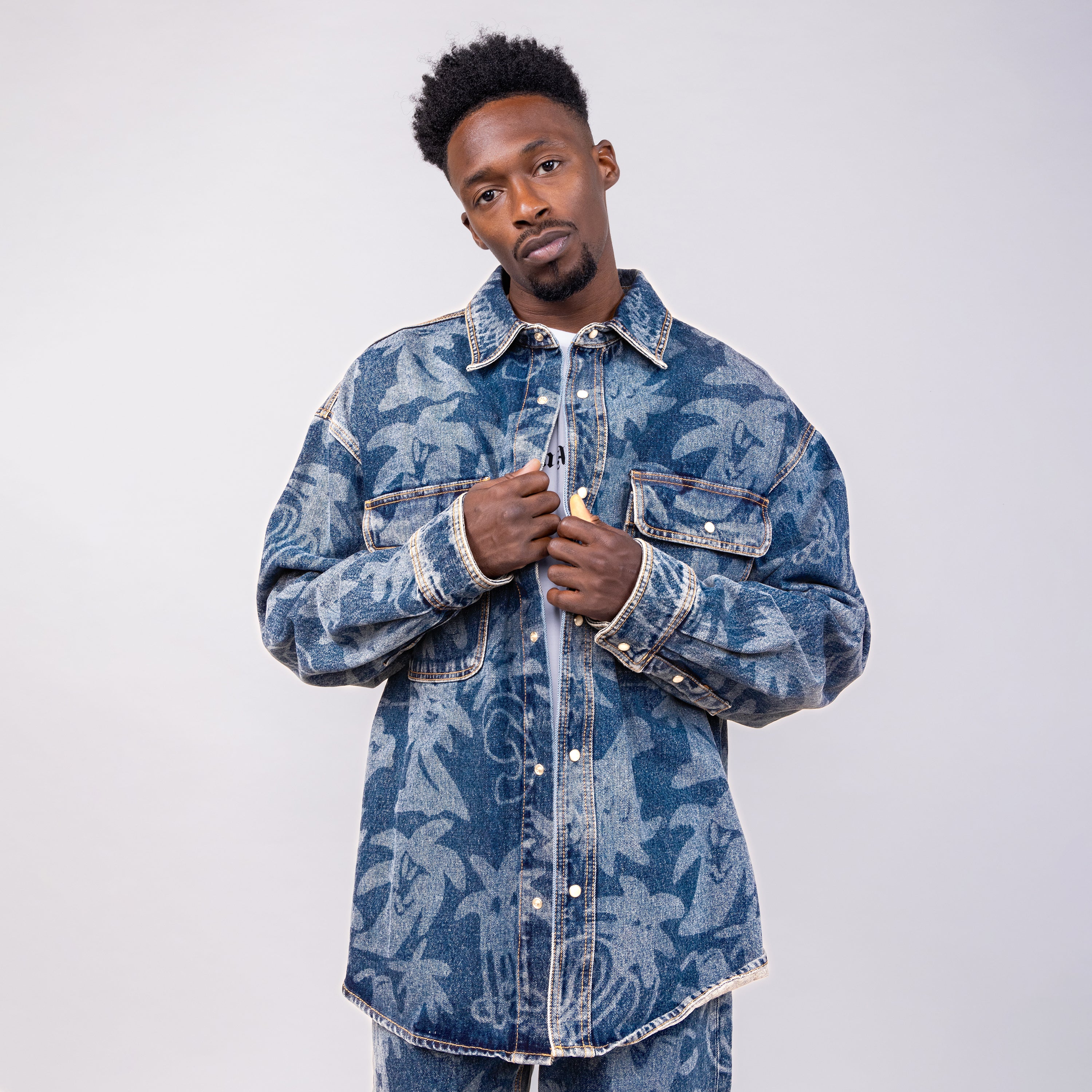 Camisa Denim Palm Angels Palmity Allover