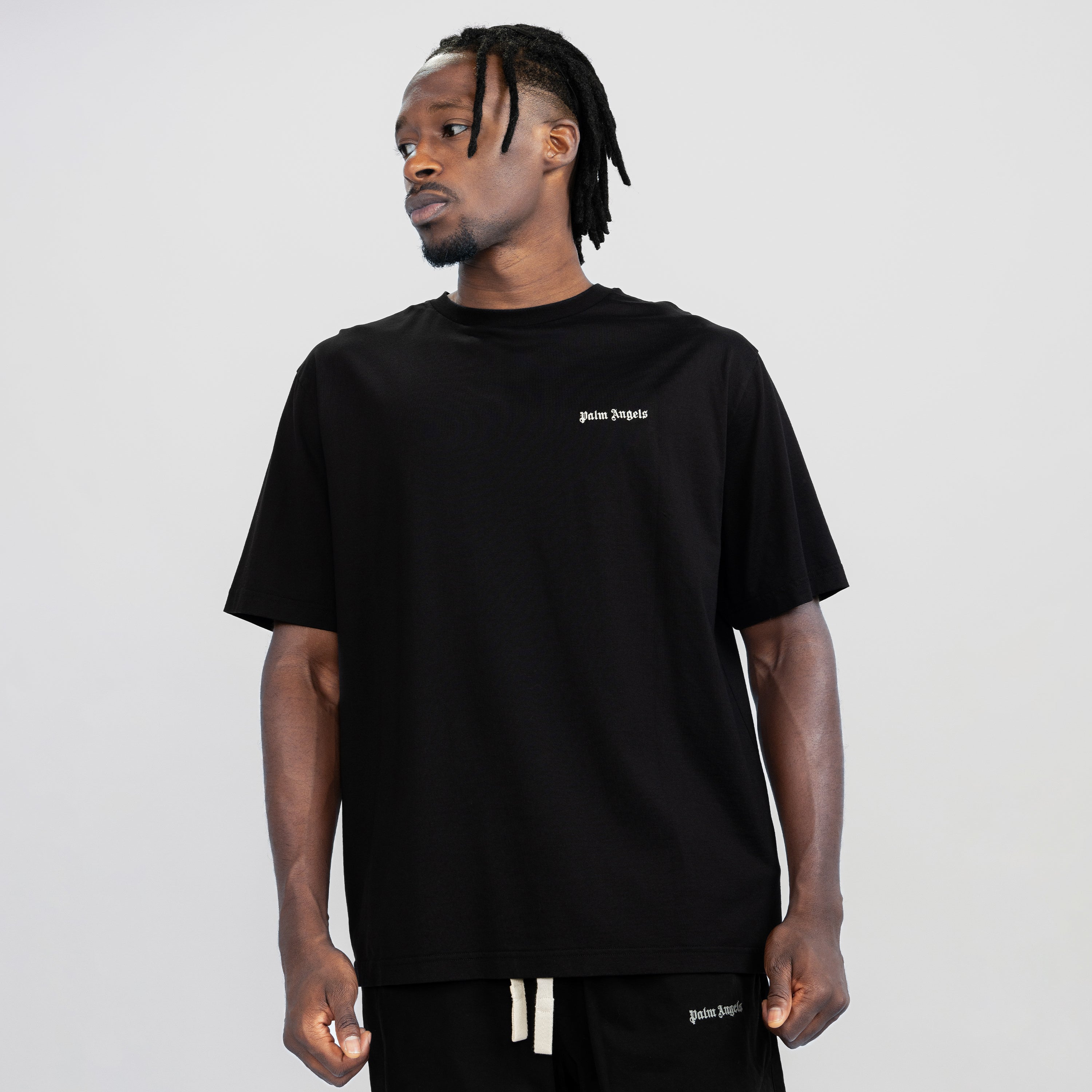 Camiseta Negra Palm Angels Logo Embroidered