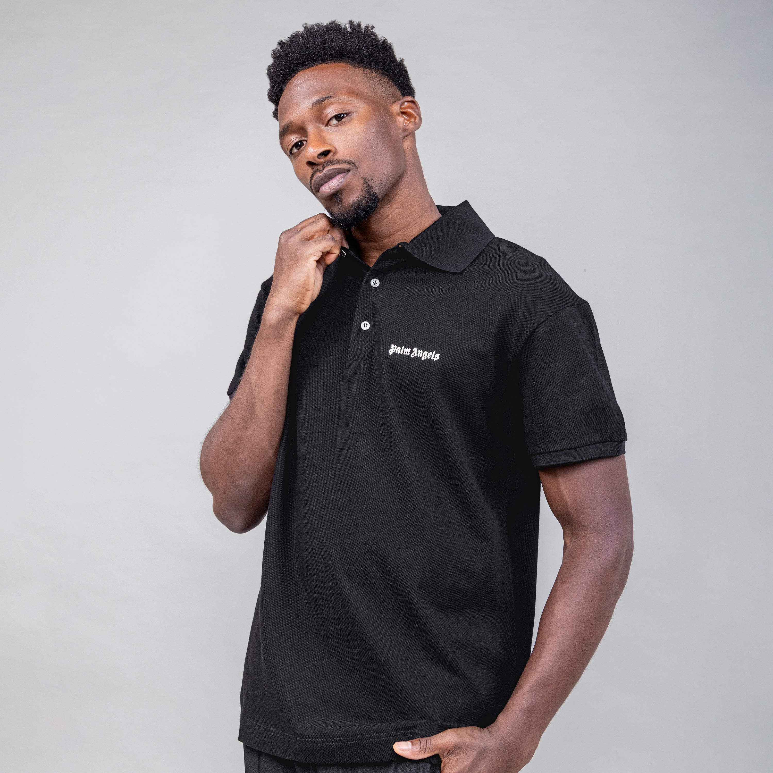 Camiseta Tipo Polo Negro Palm Angels Logo