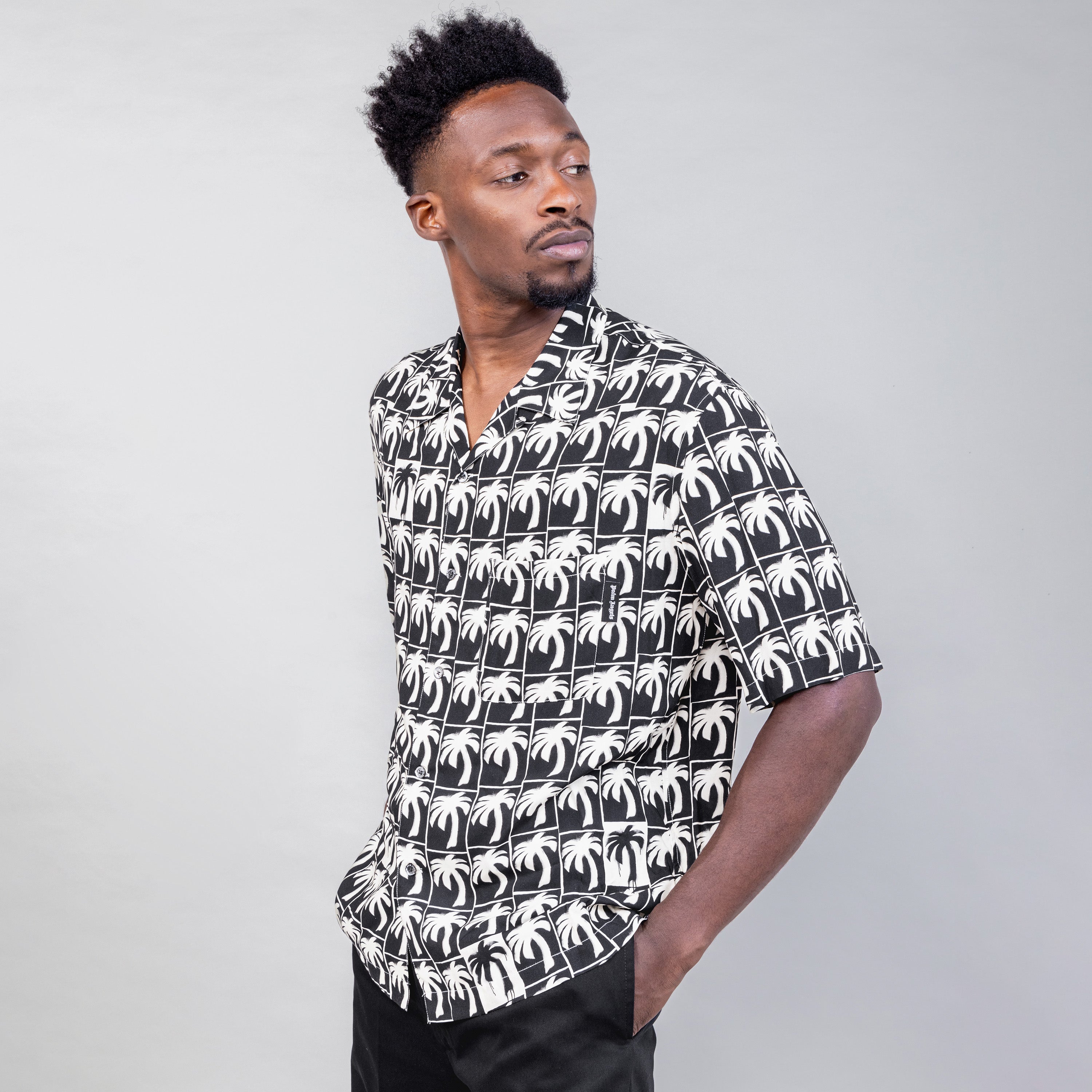 Camisa Negra Palm Angels Palms Monogram