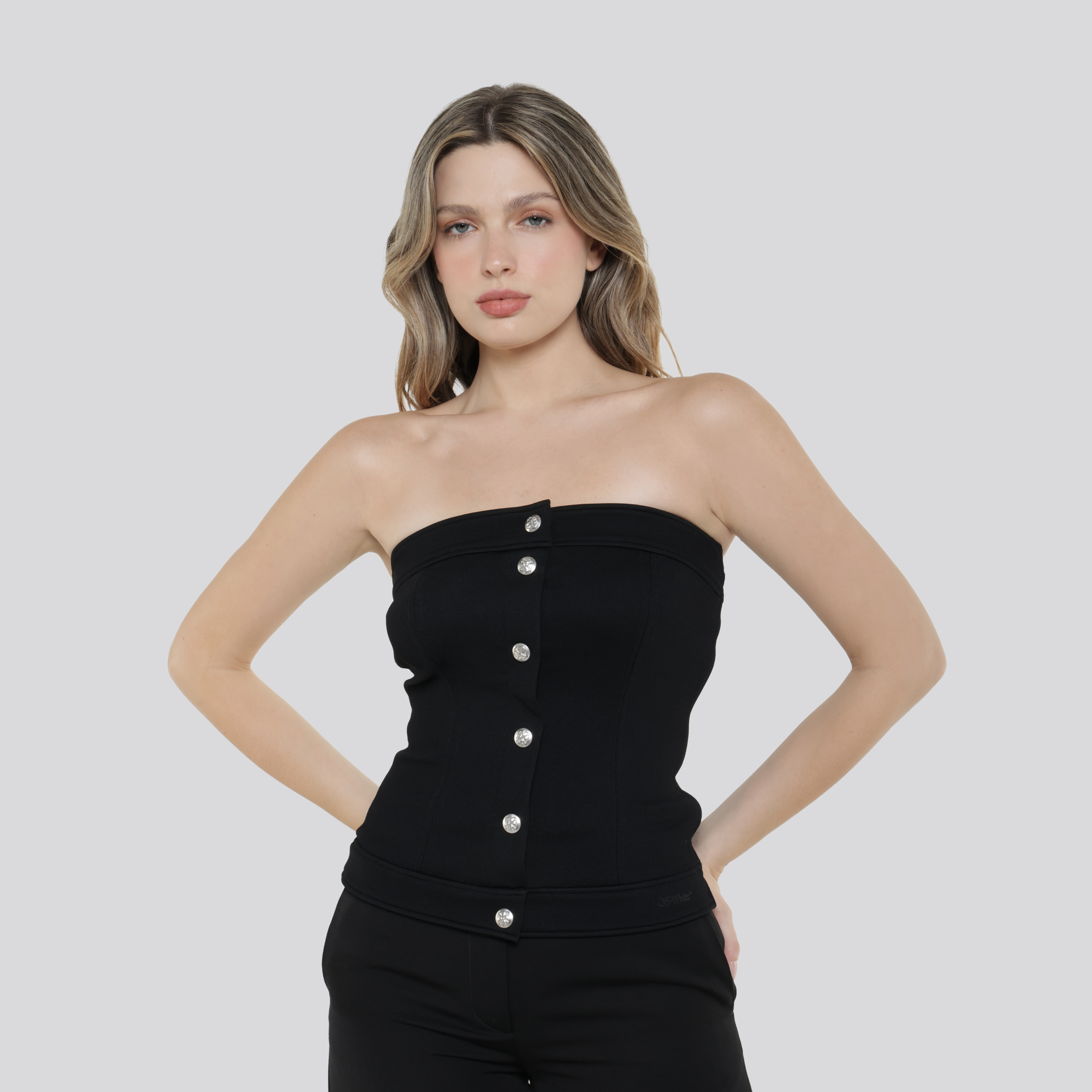 Top Negro Off-White Heavy Corset