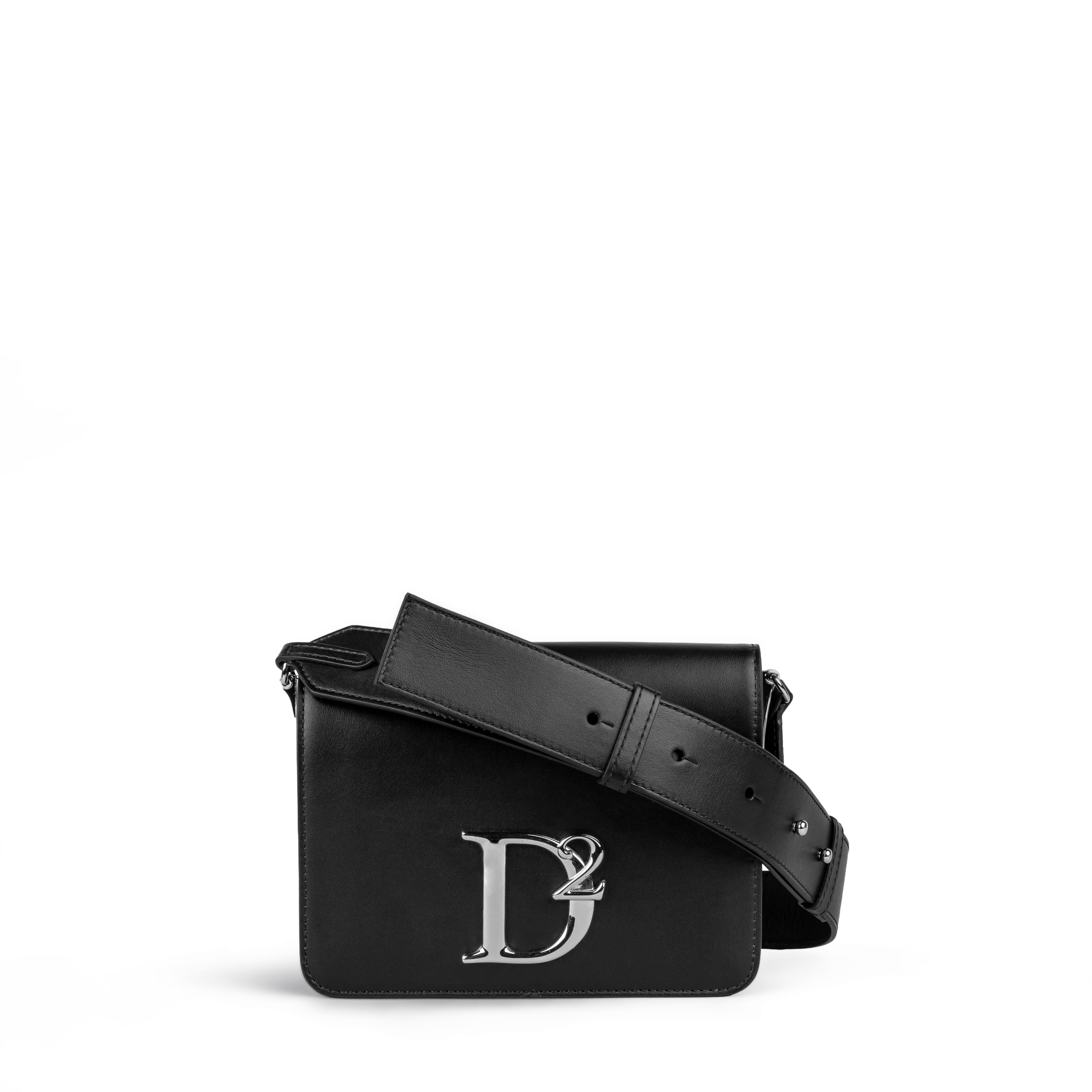 Bolso Negro Dsquared2 Placa Plateada