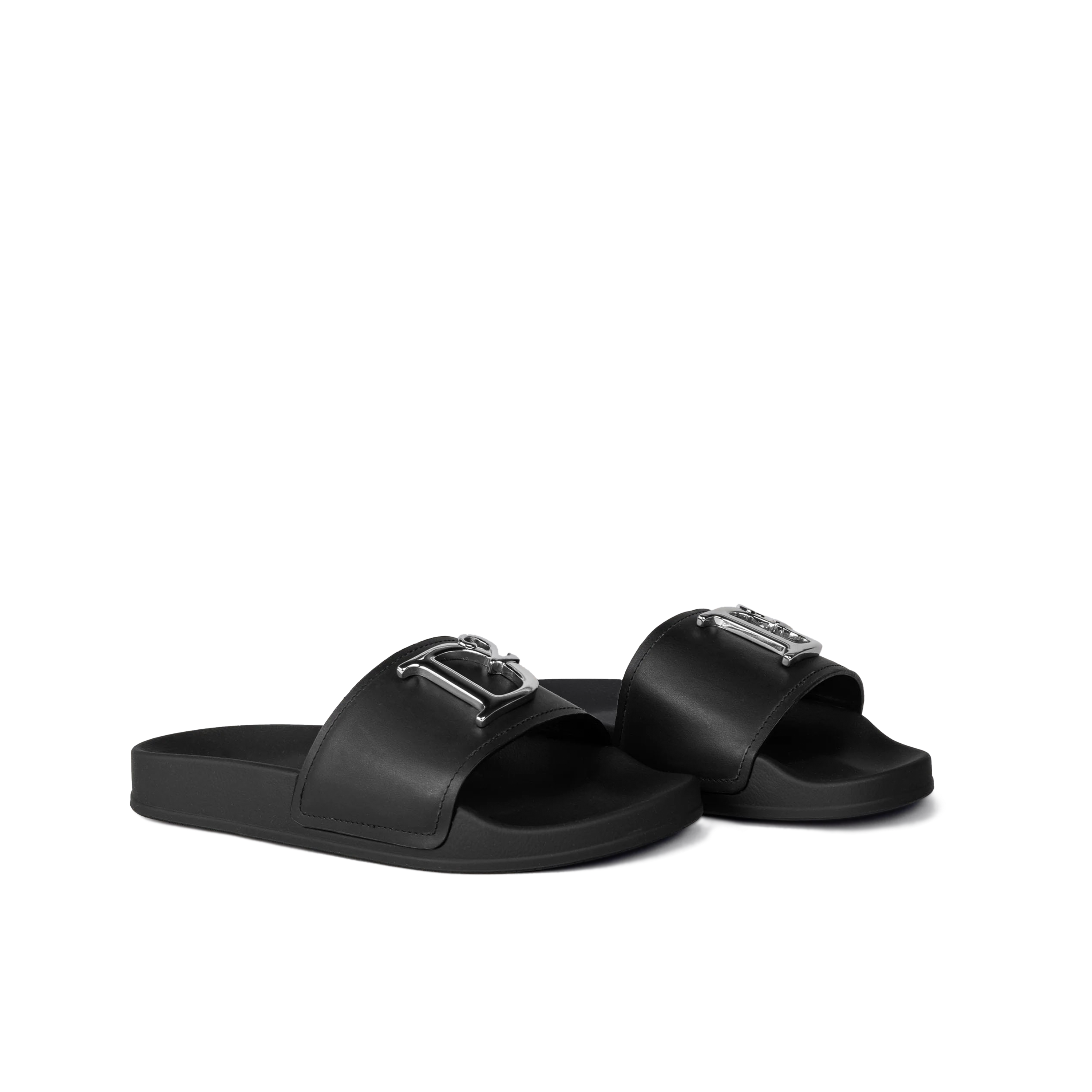 Sandalias Negras Dsquared2 Placa Plateada