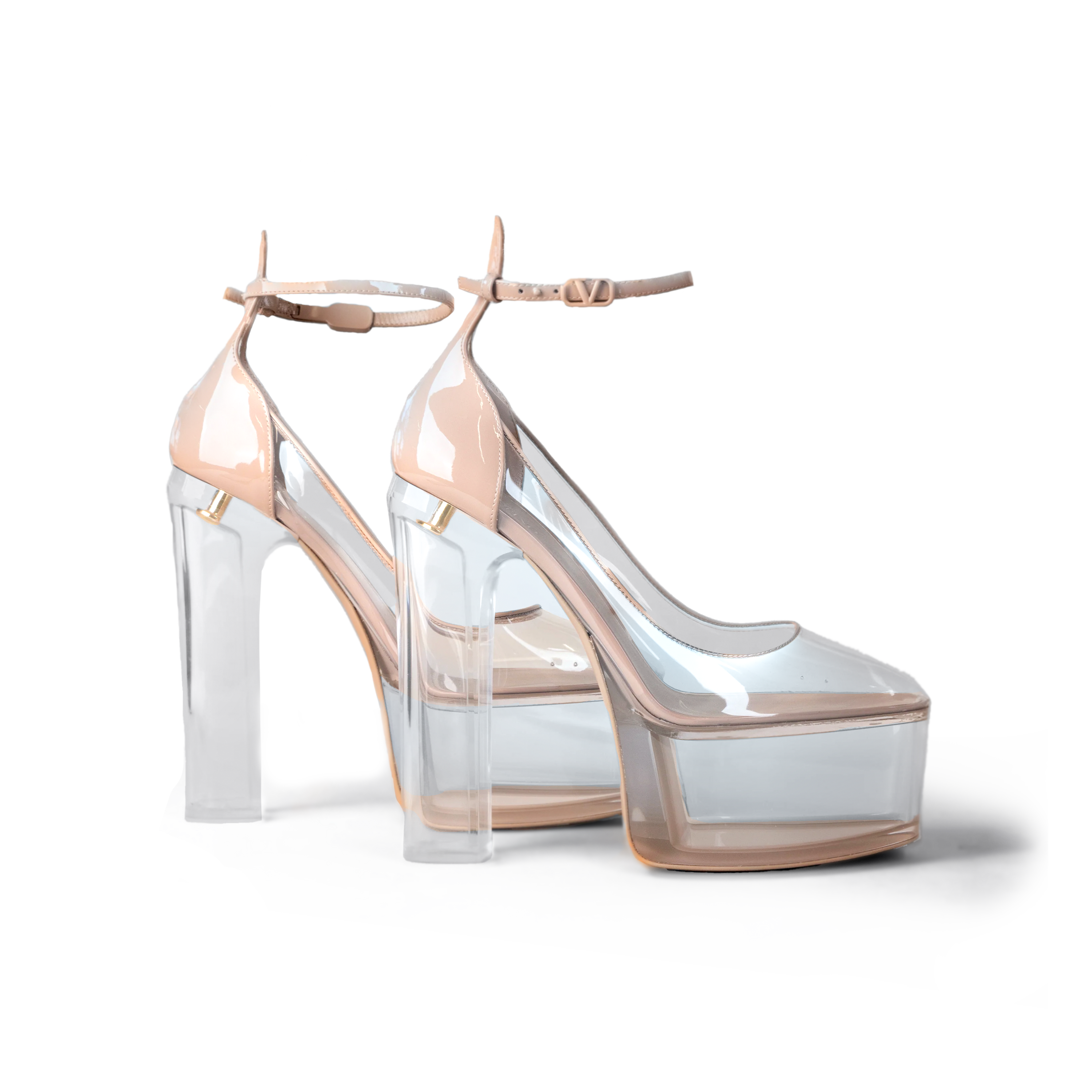 Tacones Rose Cannelle Transparente Valentino Tan-Go 155 mm