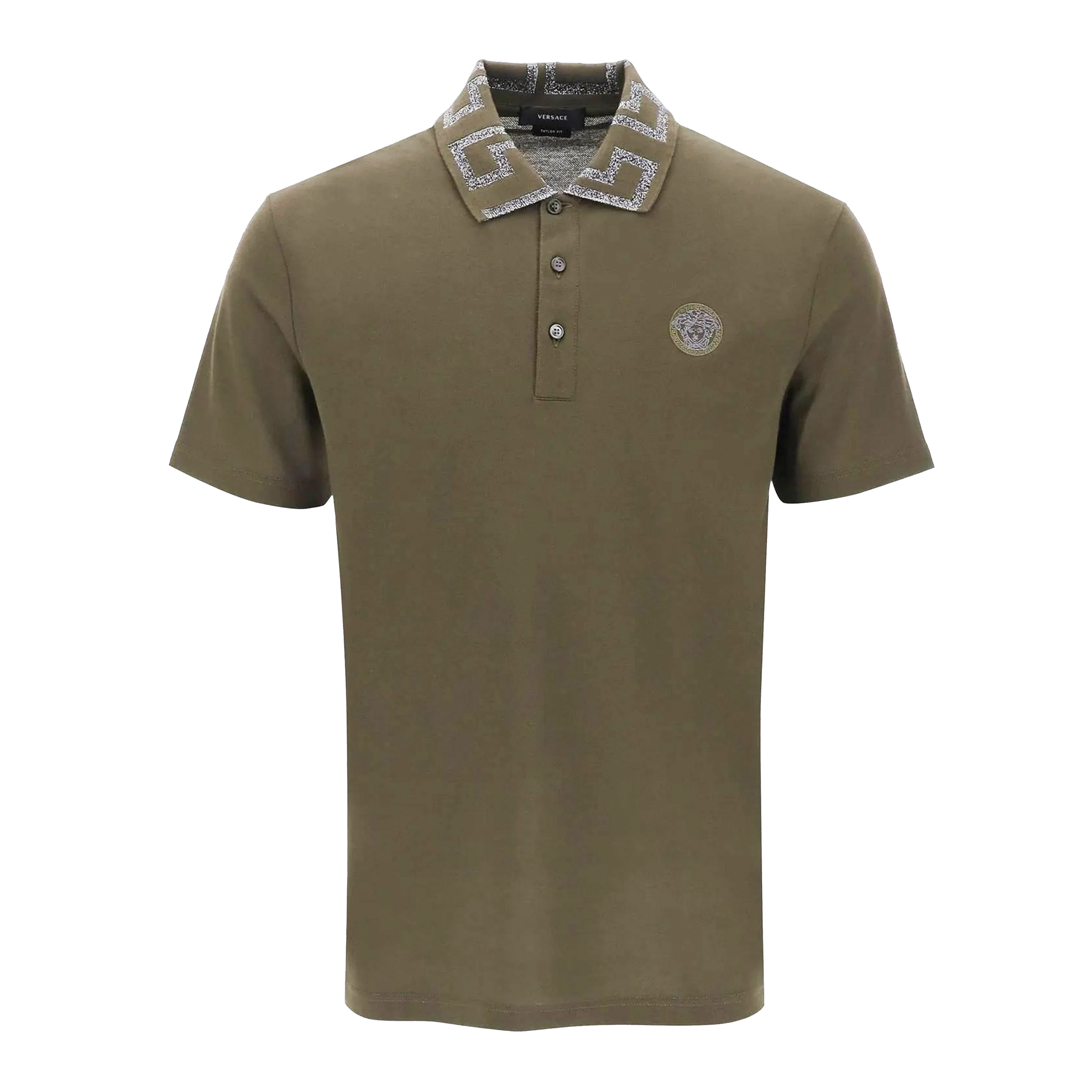 Camiseta Tipo Polo Verde Militar Versace Greca