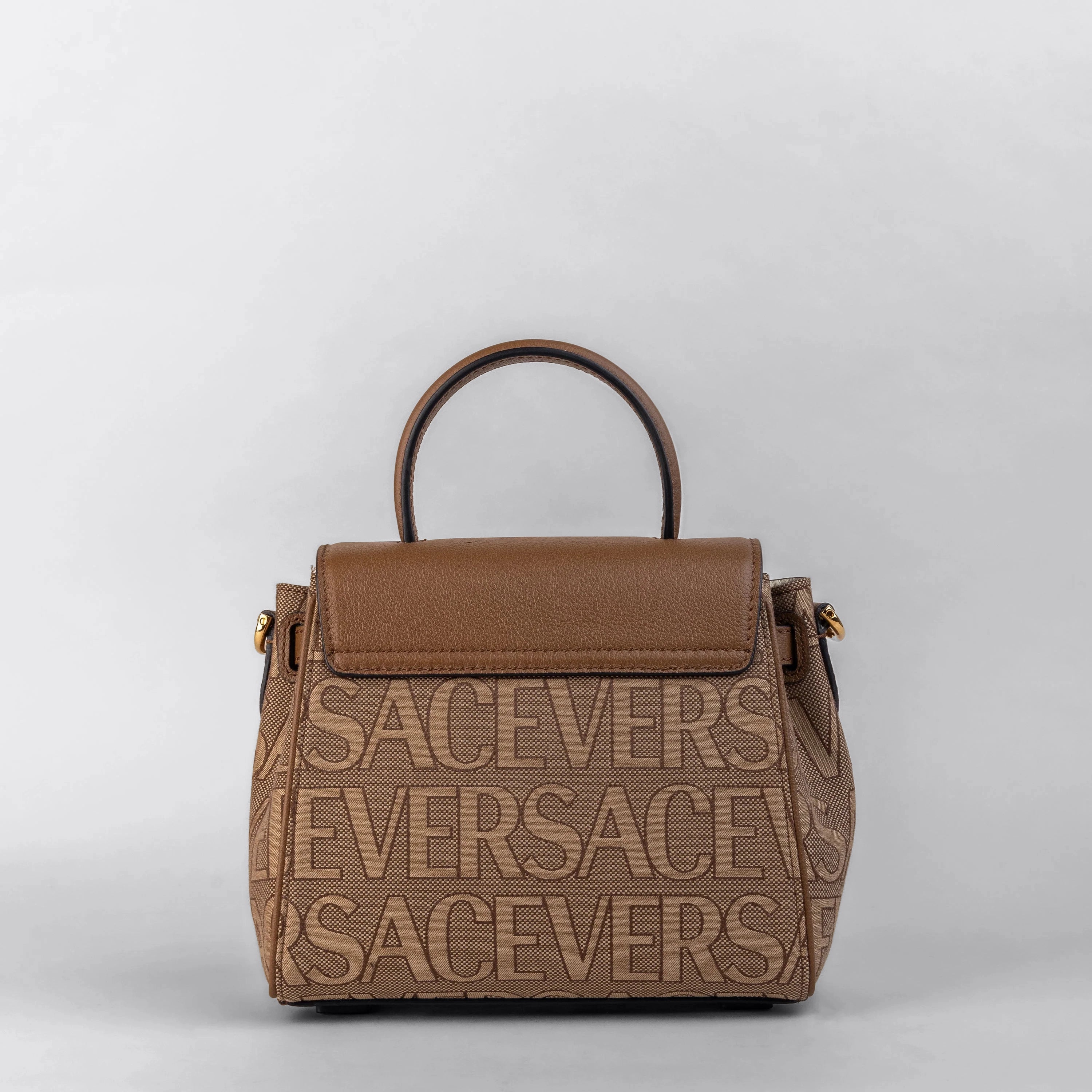 Cartera Café Versace Medium La Medusa Logo Plaque