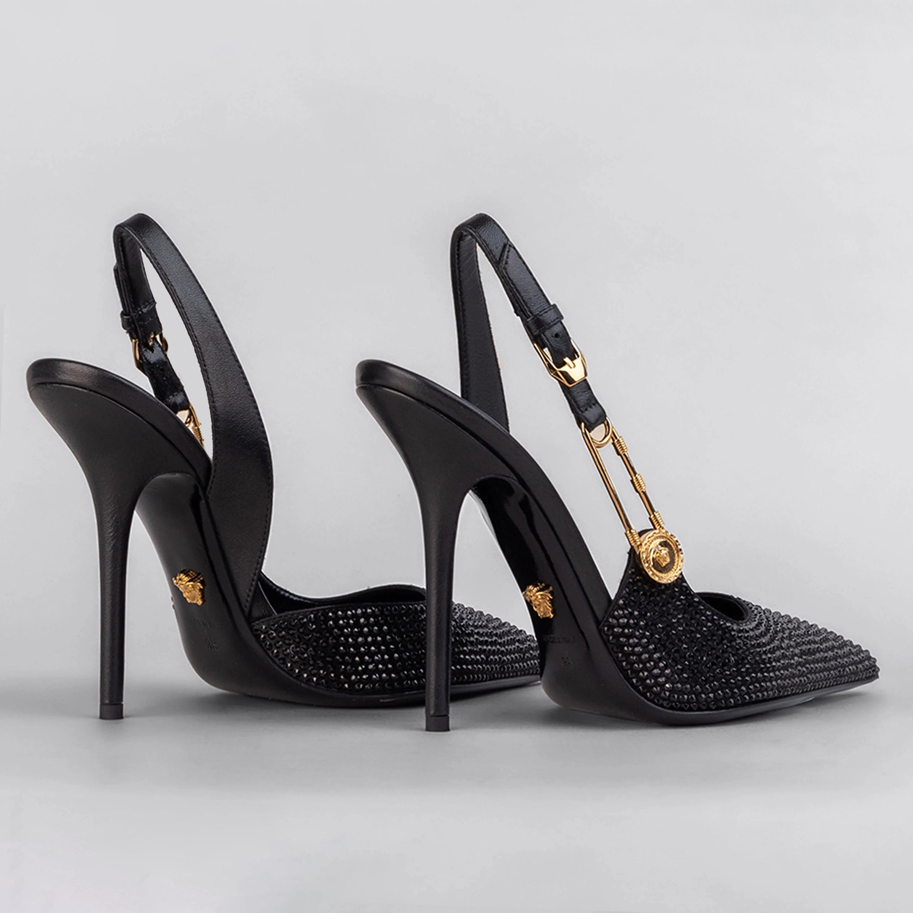 Tacones Negros Versace Rhinestones Safety-Pink 125 mm