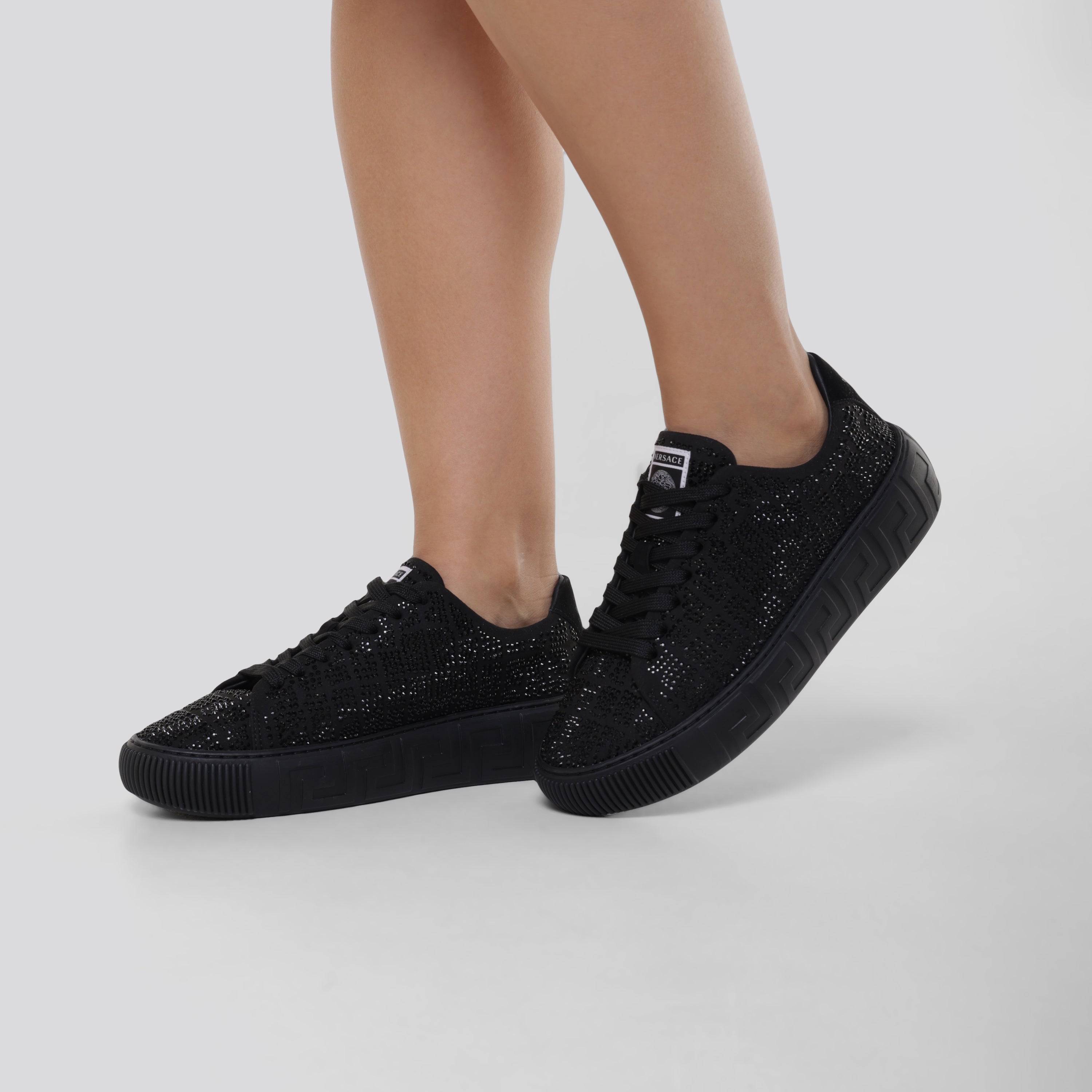 Sneakers Negros Versace Crystals Grecca