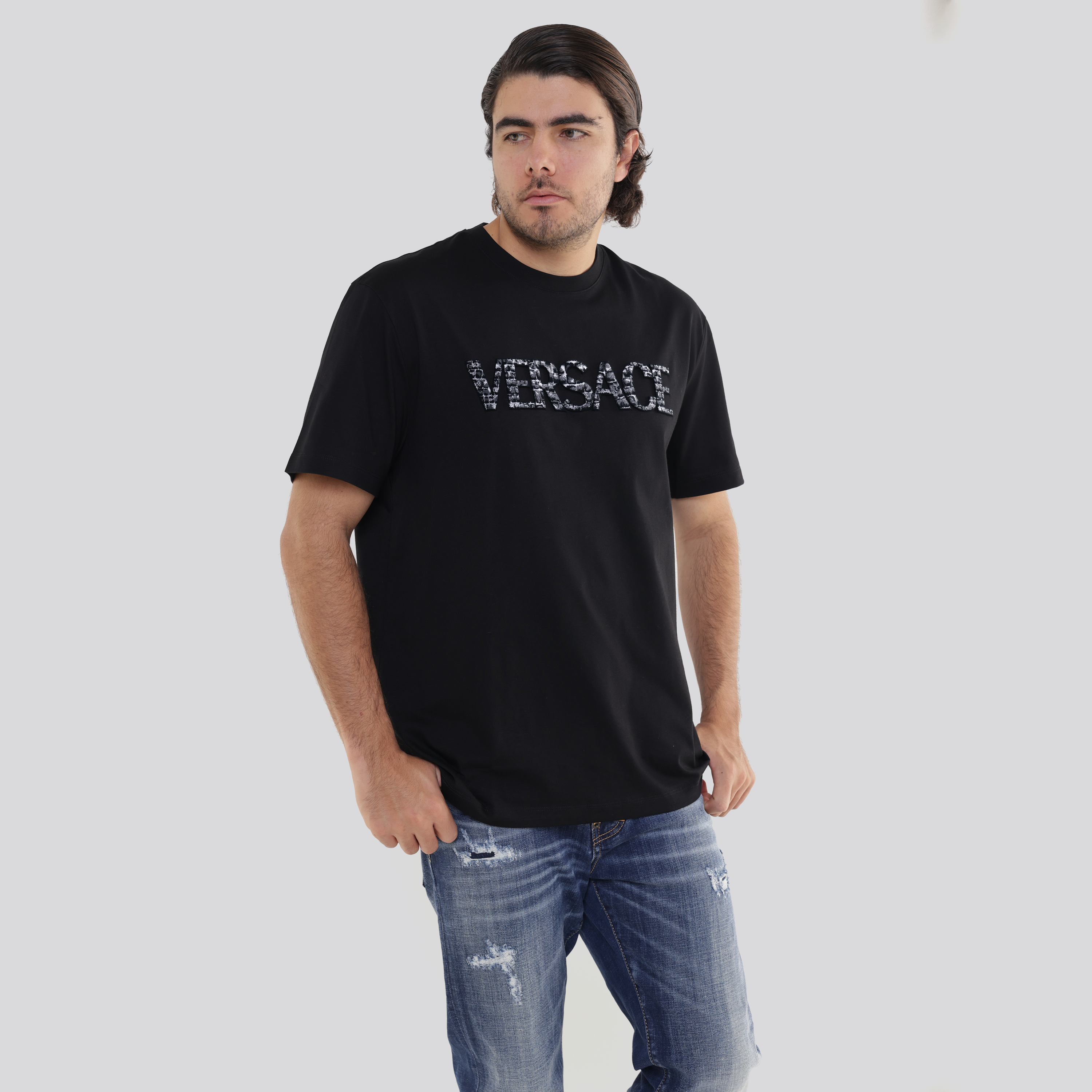 Camiseta Negra Versace Croco Logo
