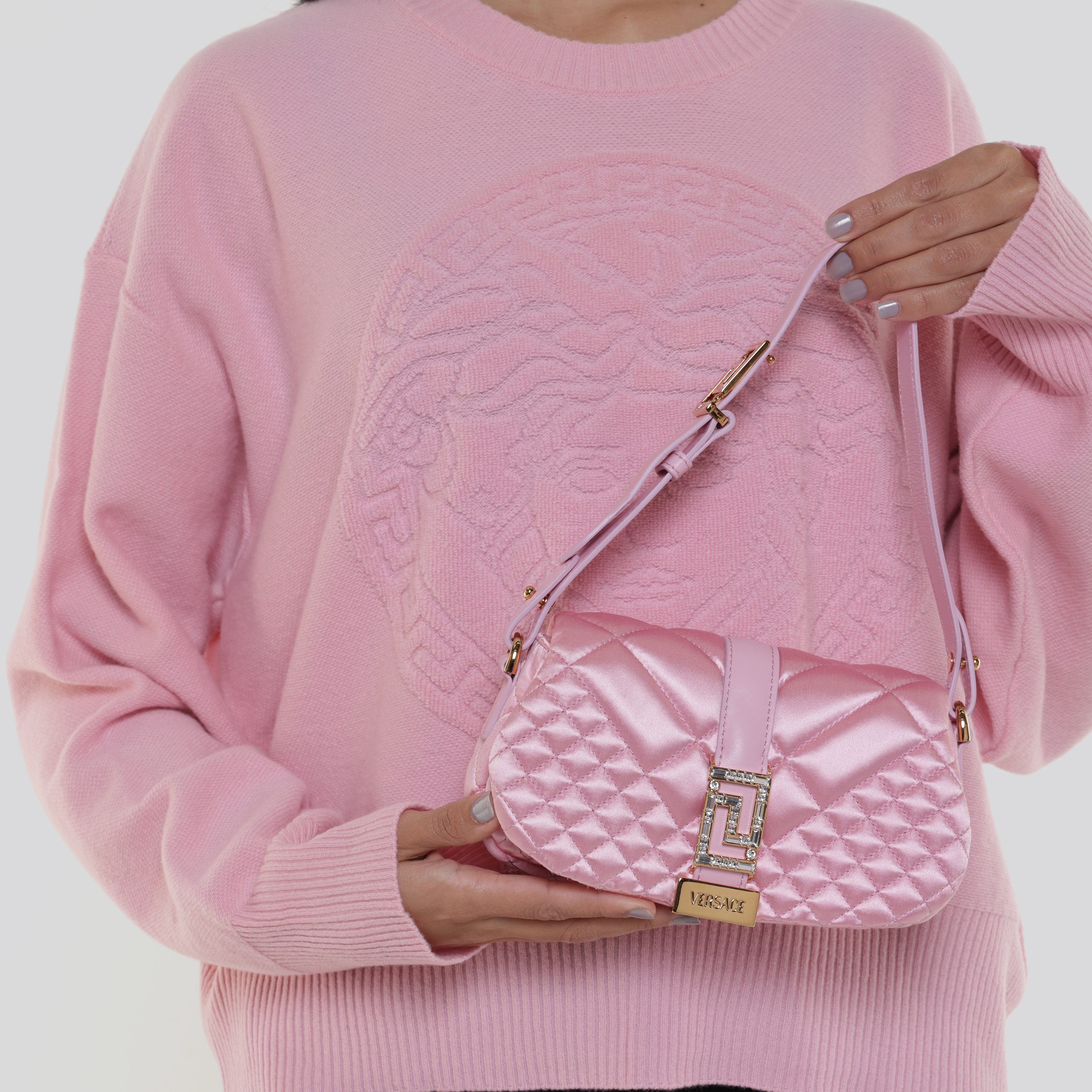 Cartera Rosado Versace Greca Goddess