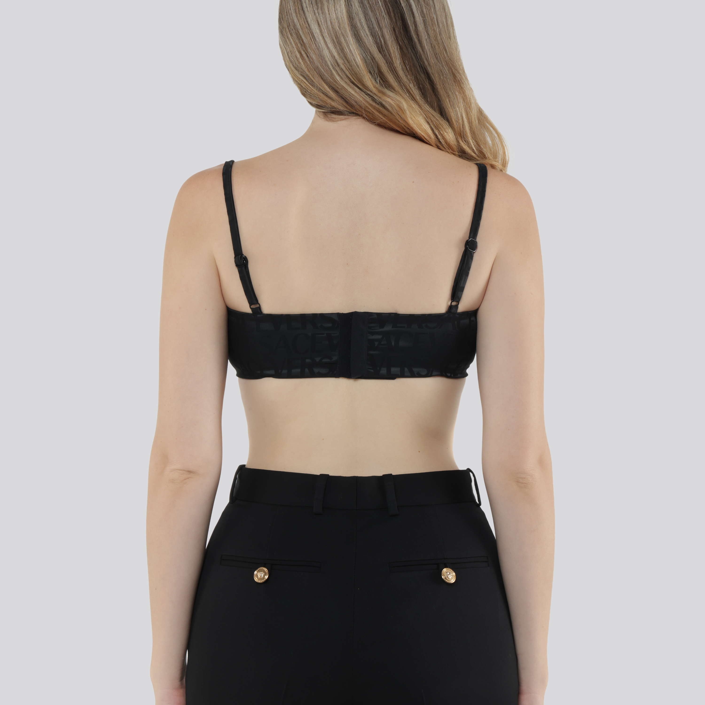 Top Negro Versace Miltilogo Cropped