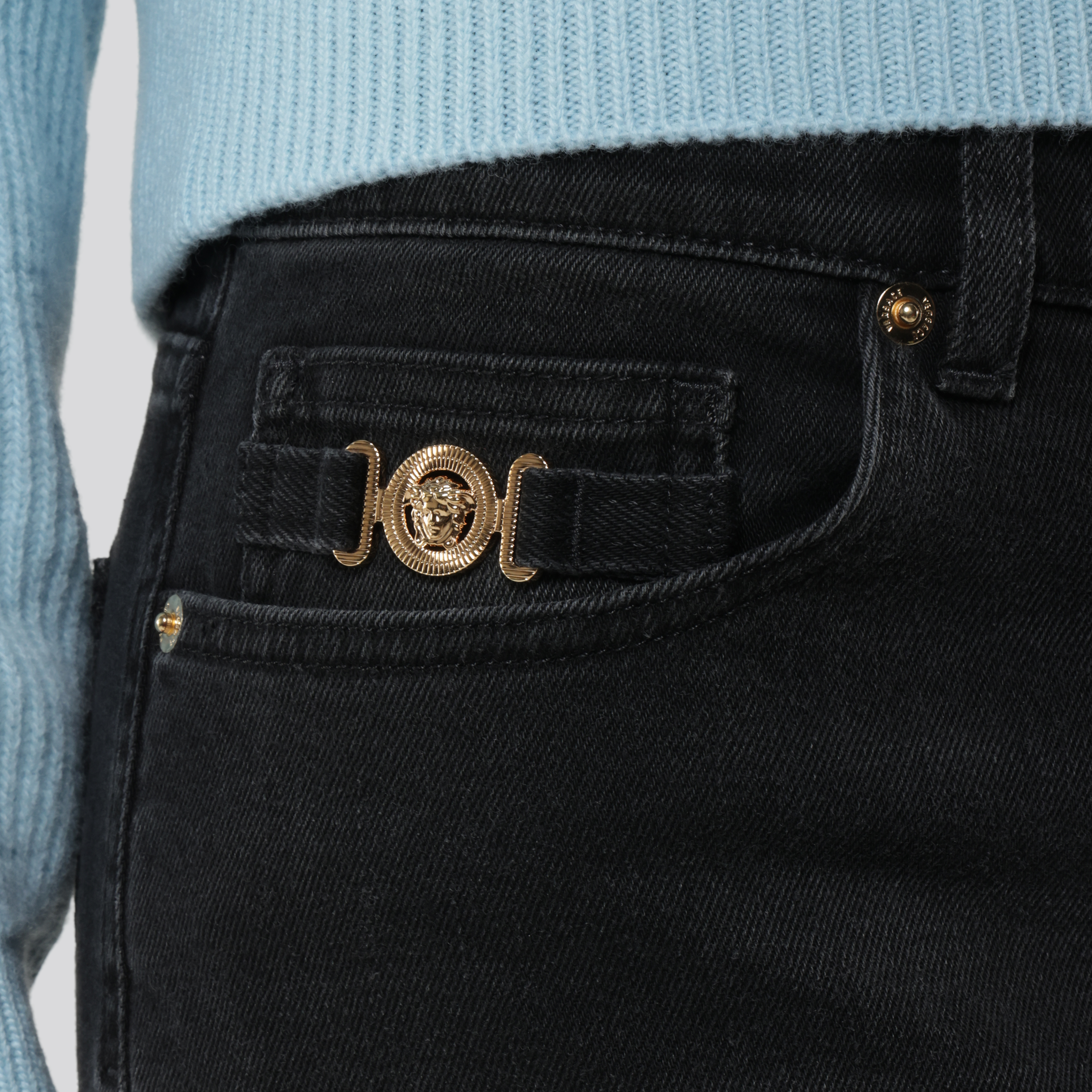 Jeans Negro Versace Plaque