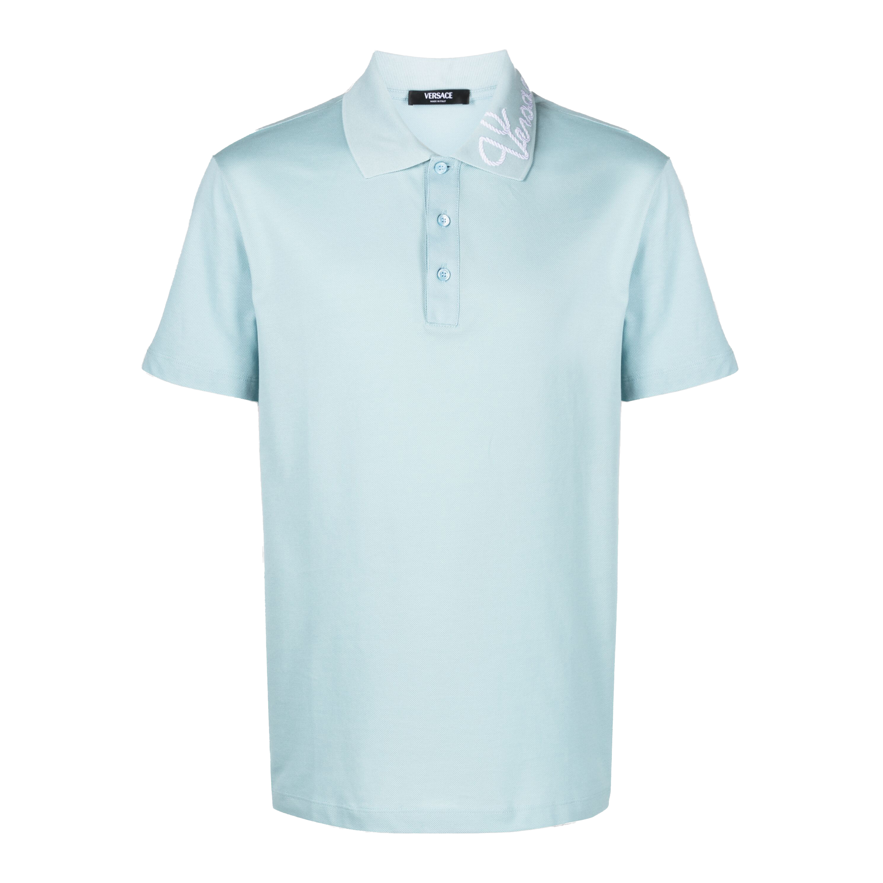 Camiseta Tipo Polo Celeste Versace Neck Logo