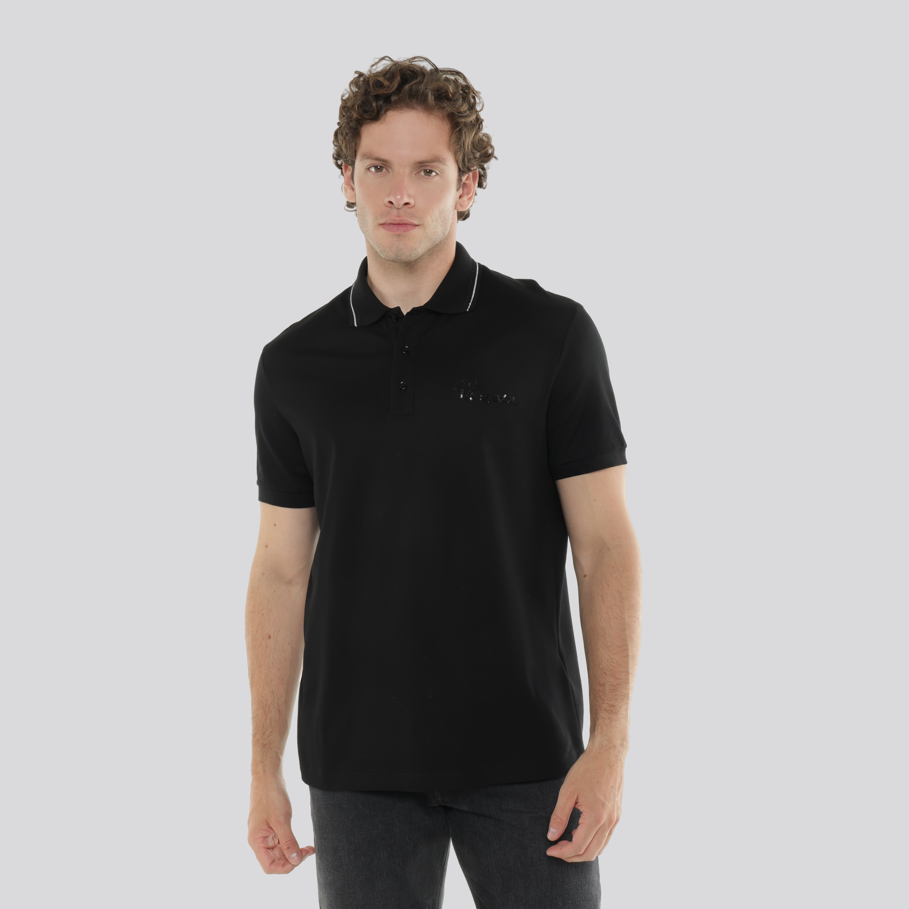 Camiseta Tipo Polo Negro Versace Logo
