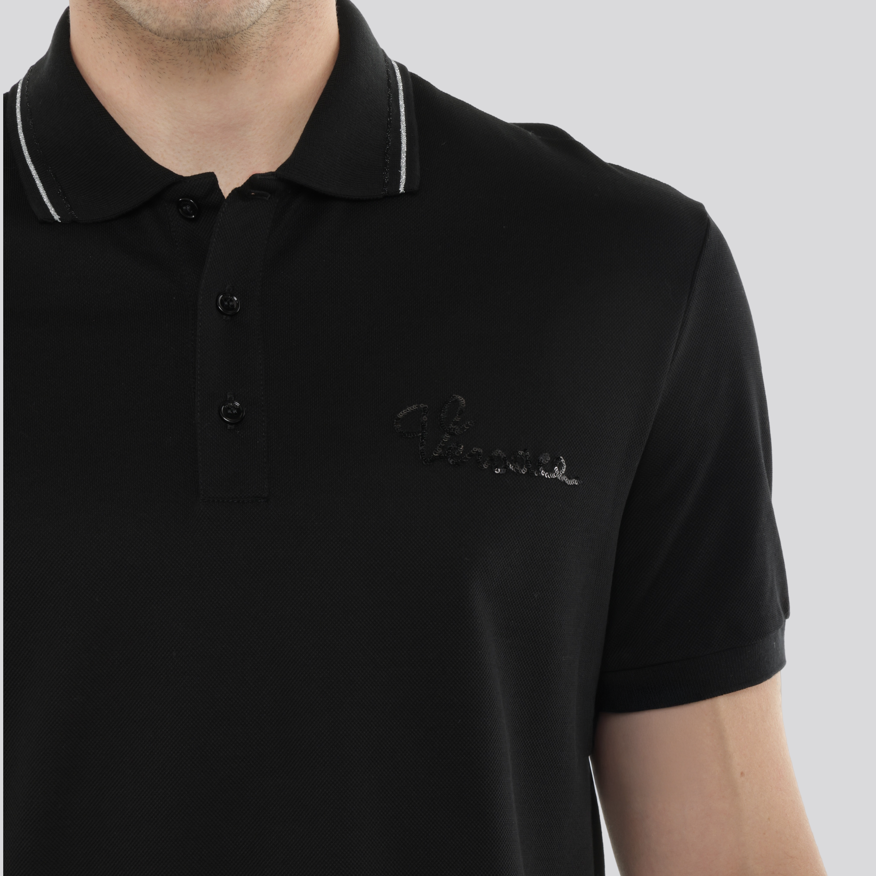 Camiseta Tipo Polo Negro Versace Logo