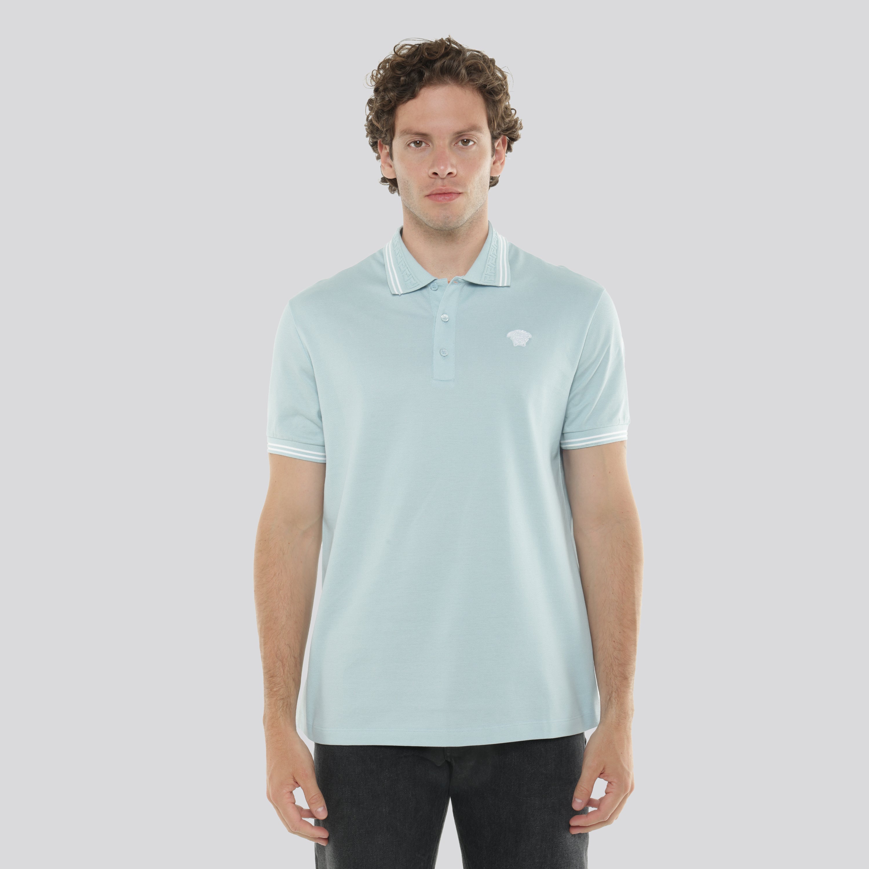 Camiseta Tipo Polo Azul Versace Medusa