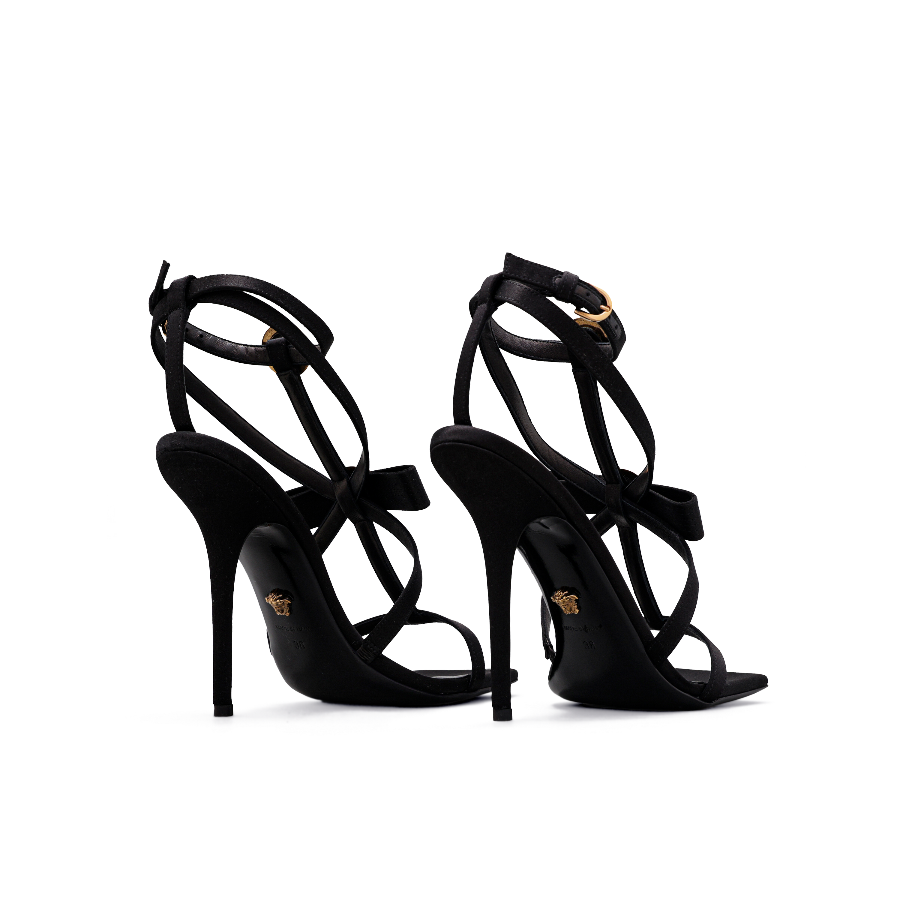 Sandalias de Tacón Negras Versace Gianni Ribbon