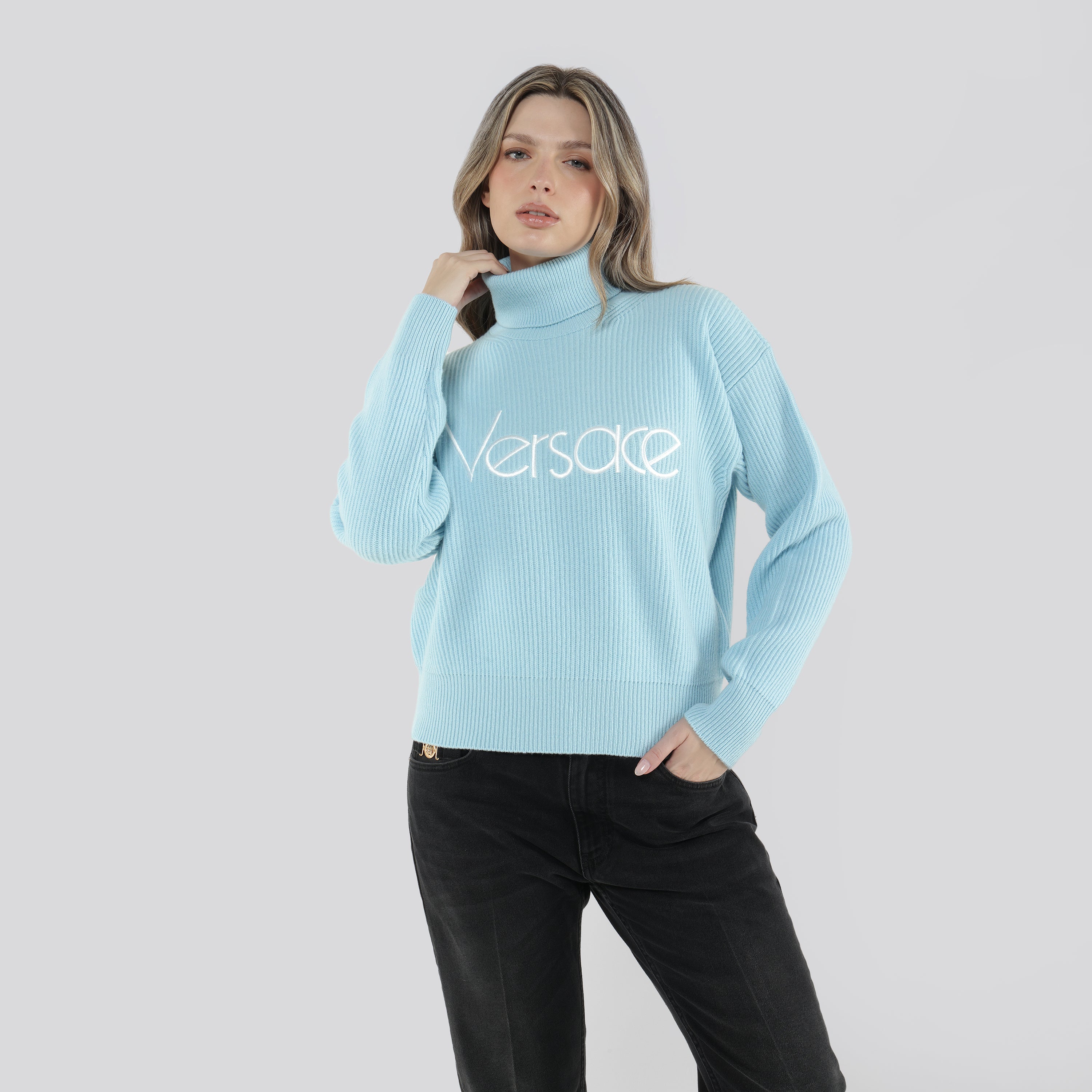 Buzo Celeste Versace Logo