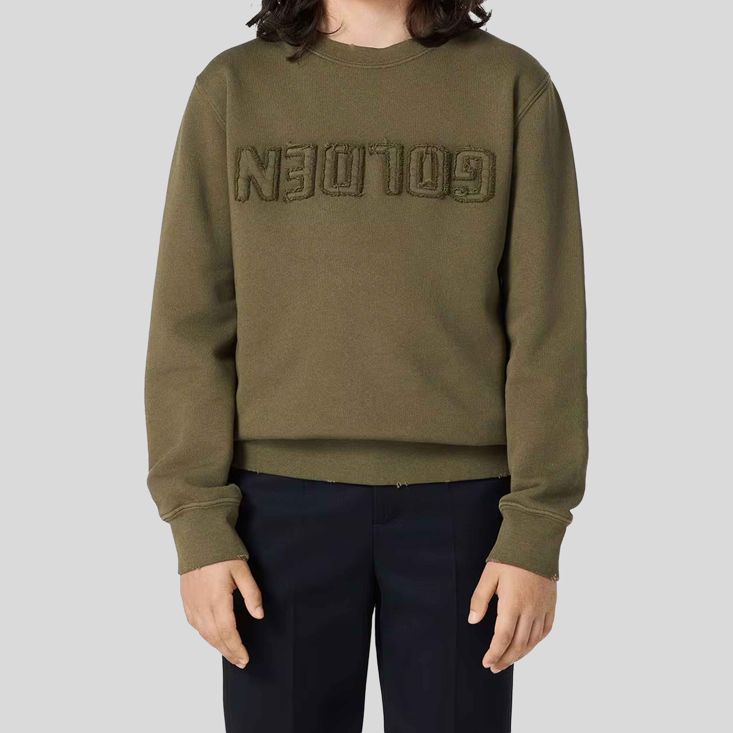 Buzo Verde Golden Goose Distressed Cotton Fleece With Logo
