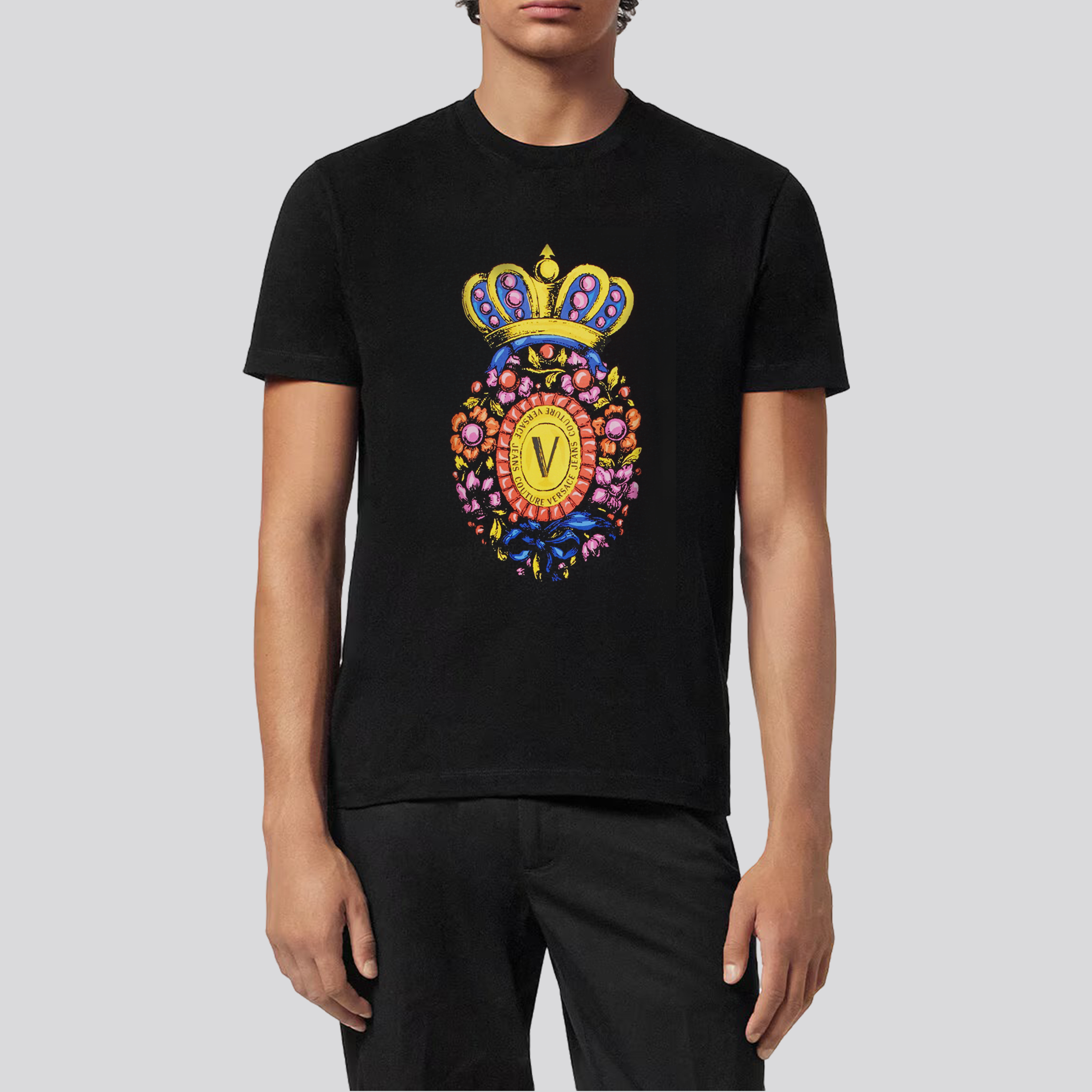 Camiseta Negra Versace Jeans Couture Crown Baroque