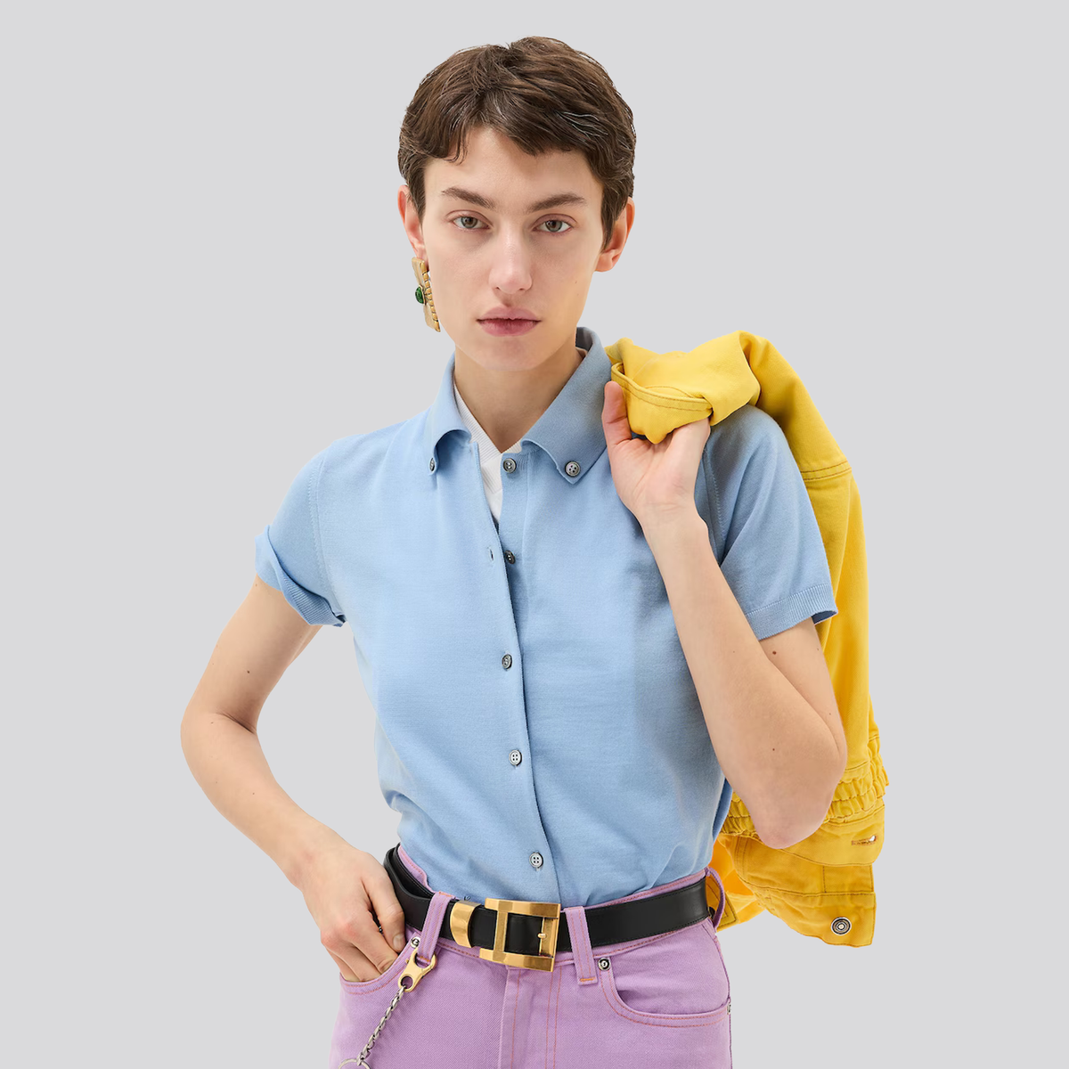 Camiseta Tipo Polo Celeste Versace Knit