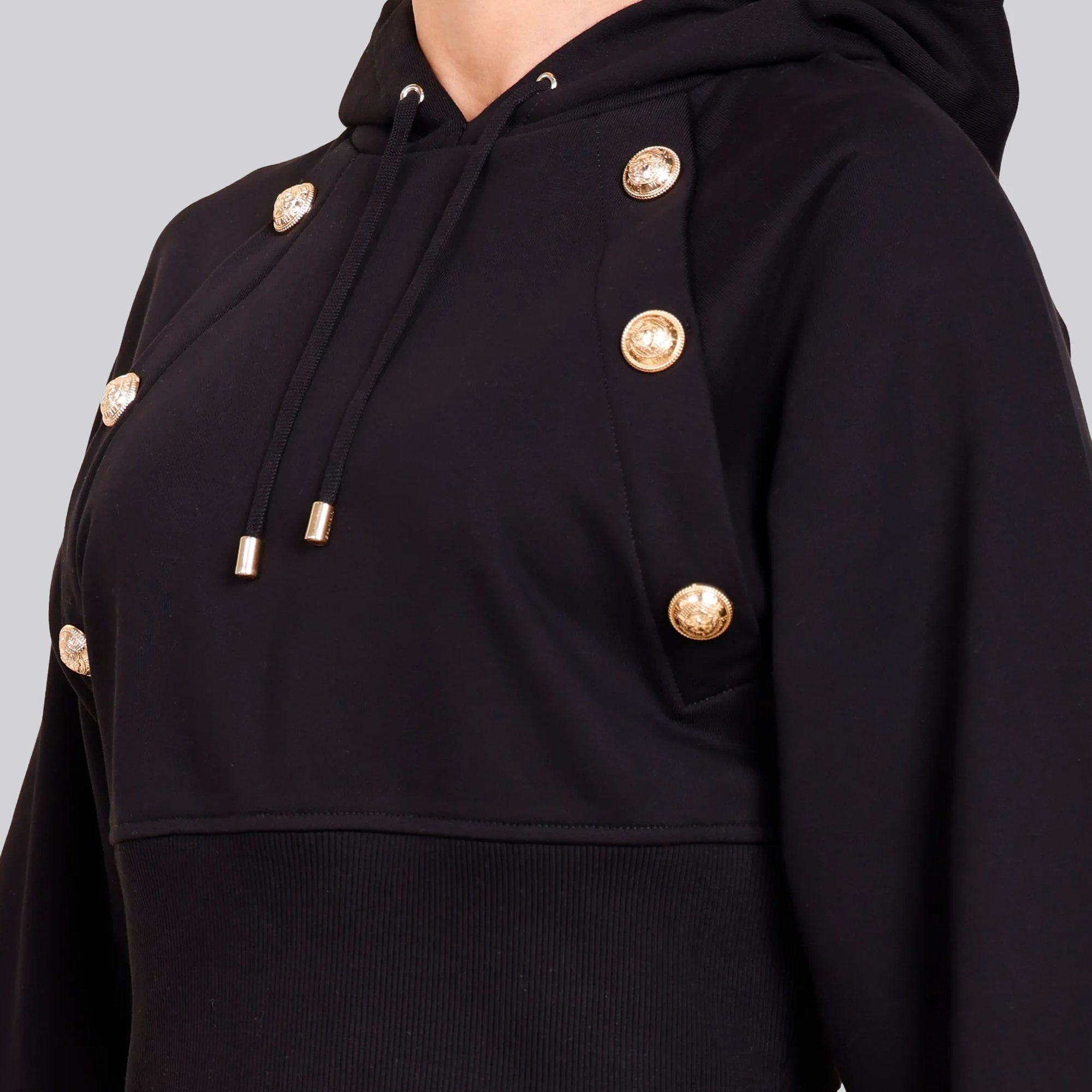 Buzo Tipo Hoodie Negro Balmain Buttonned