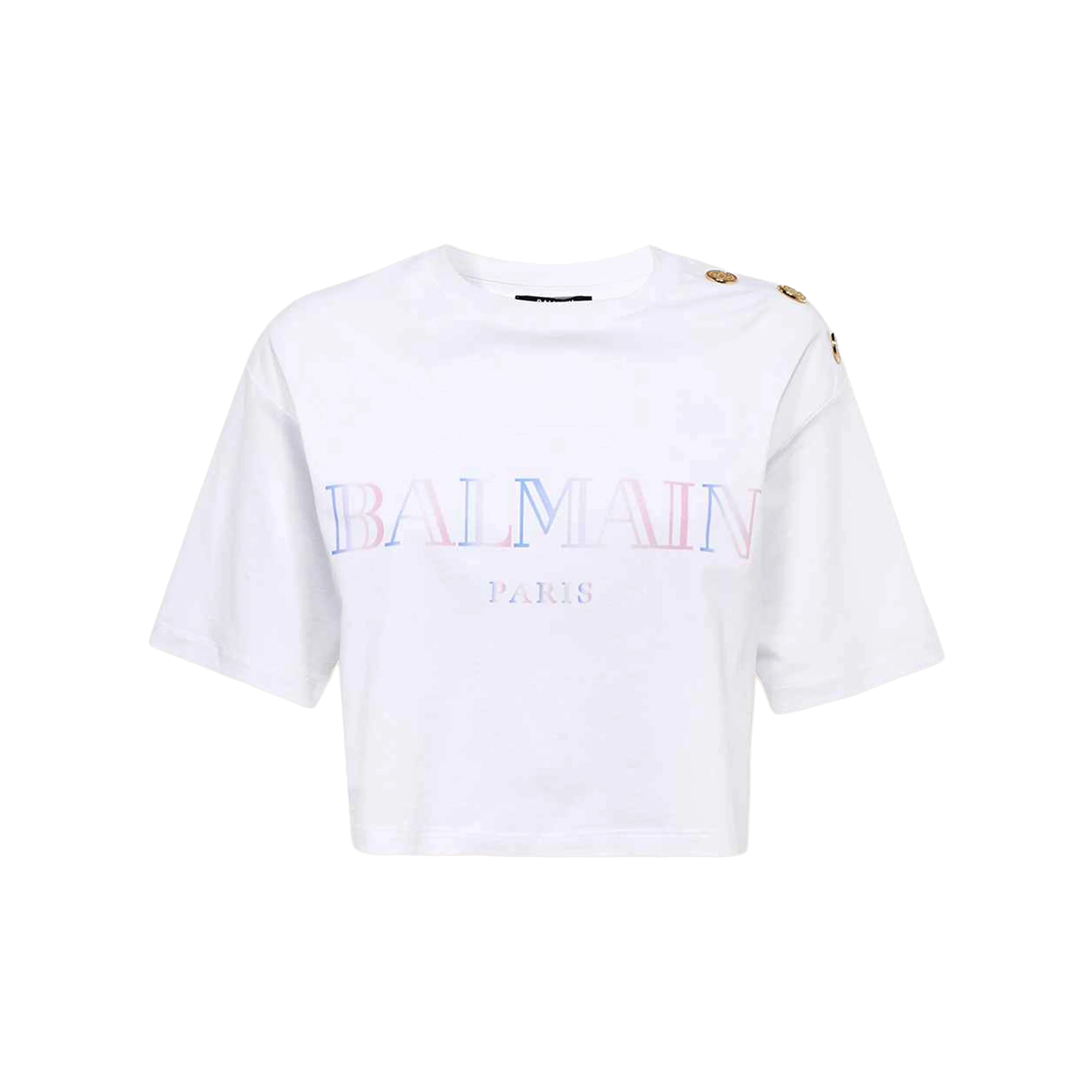 Camiseta Blanca Balmain Logo Gradient Cropped