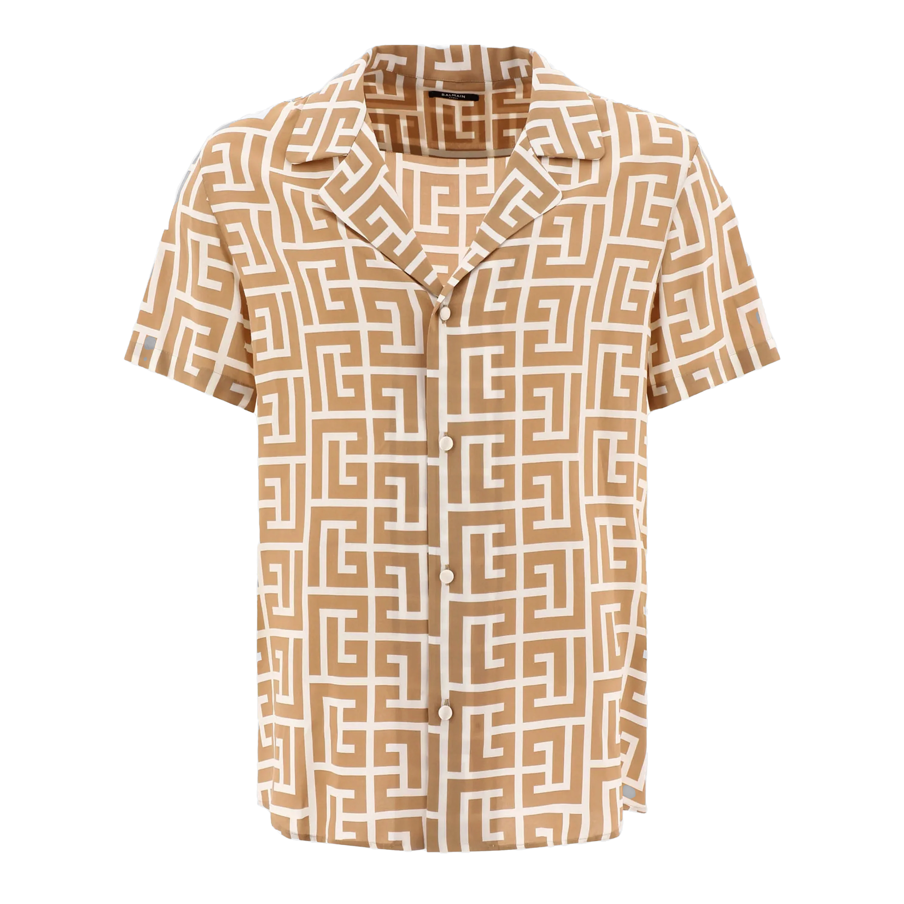 Camisa Beige Balmain PB Monogram No Sleeves