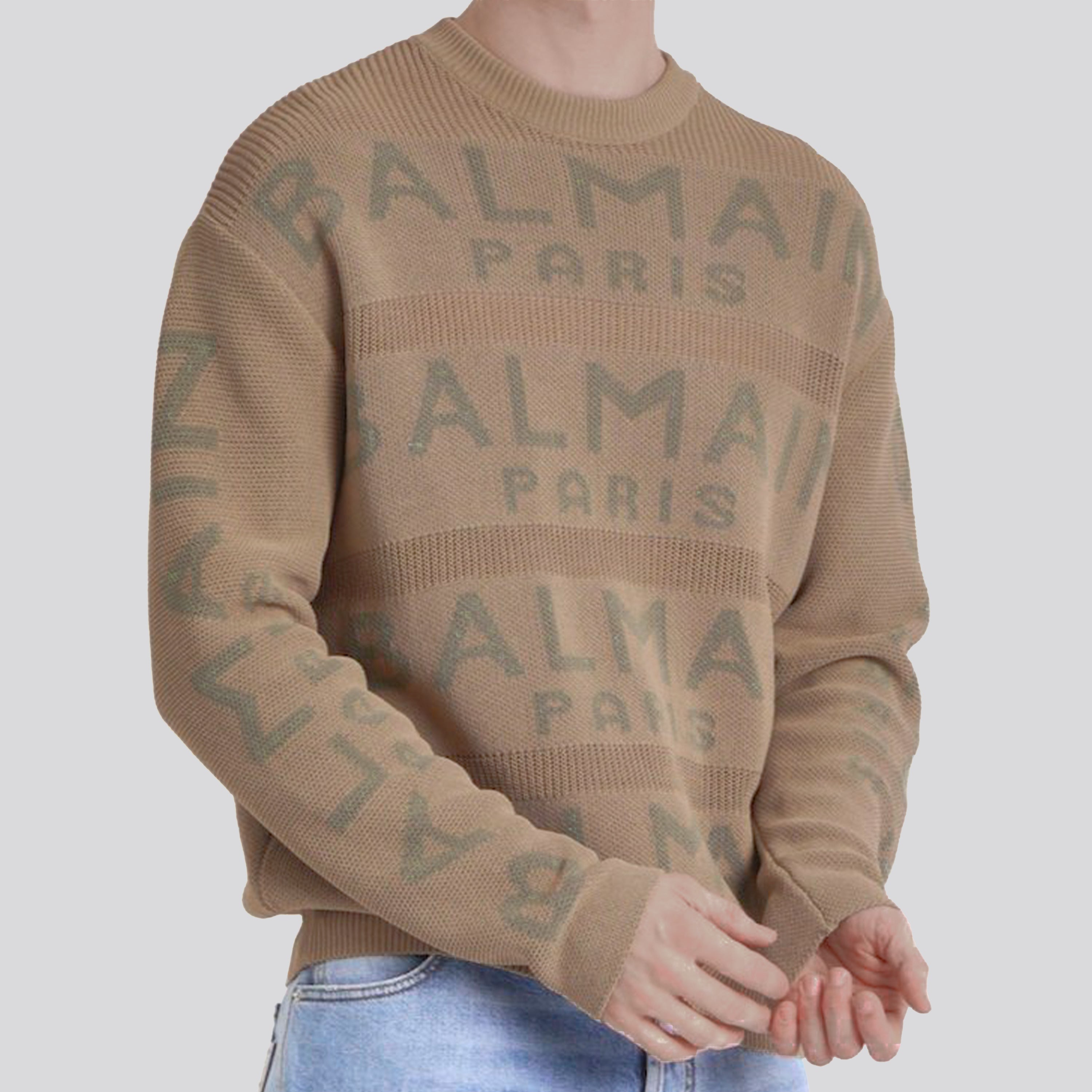 Buzo Beige Balmain Paris Multilogo