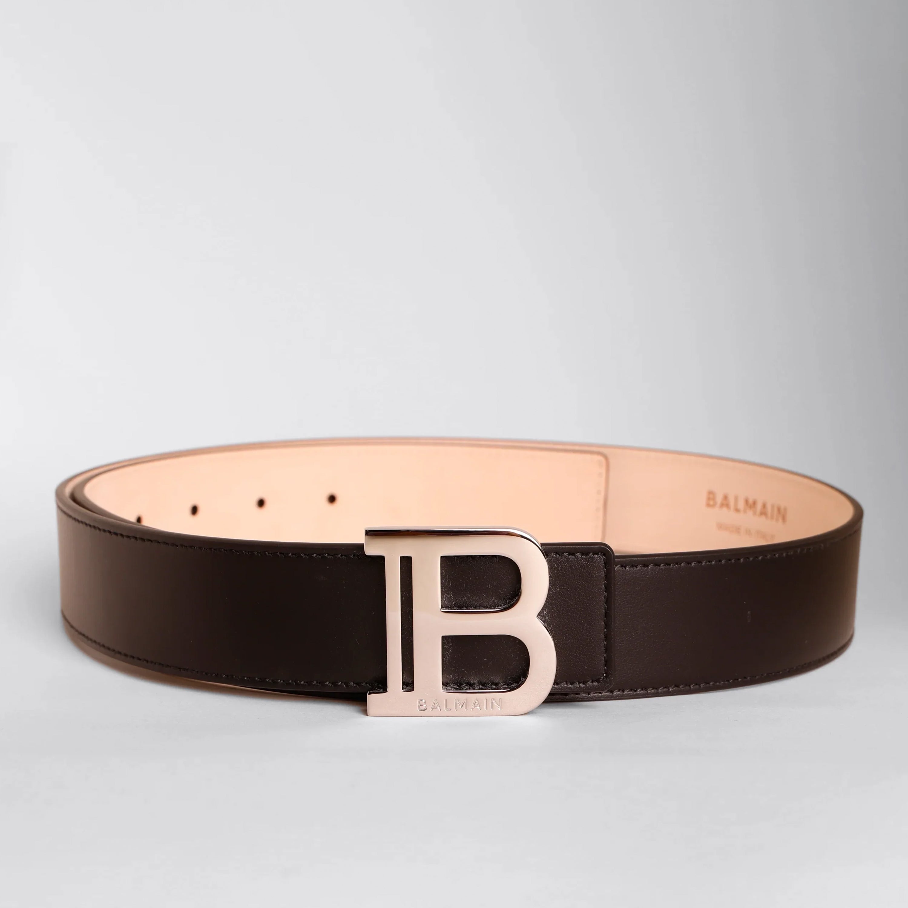 Cinturón Negro Plateado Balmain B-Belt 35 mm