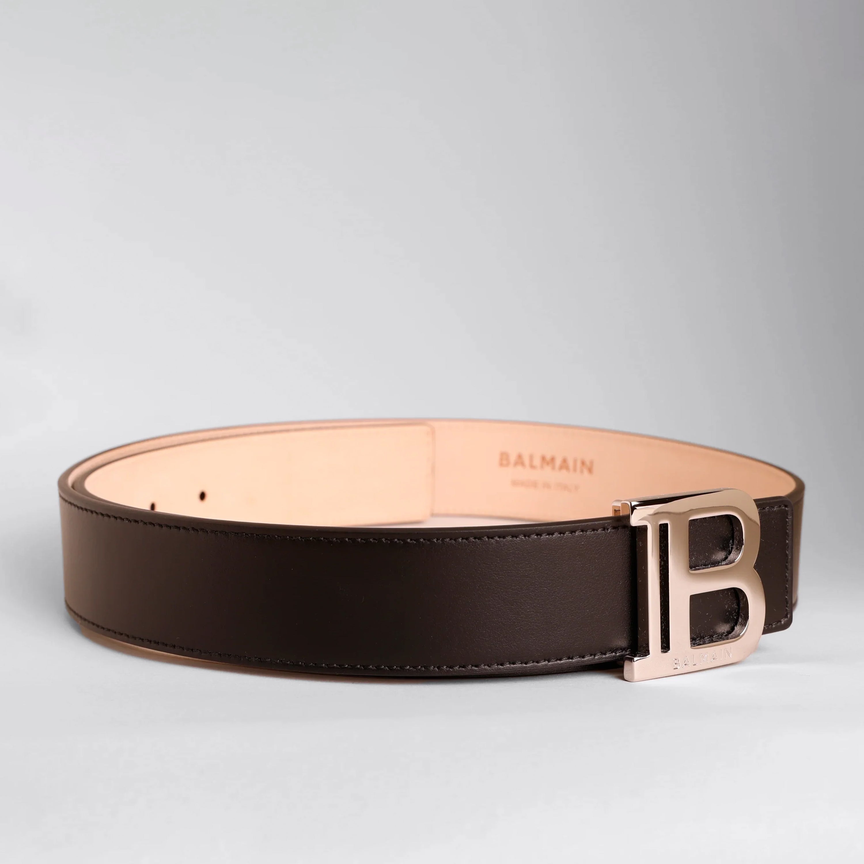 Cinturón Negro Plateado Balmain B-Belt 35 mm
