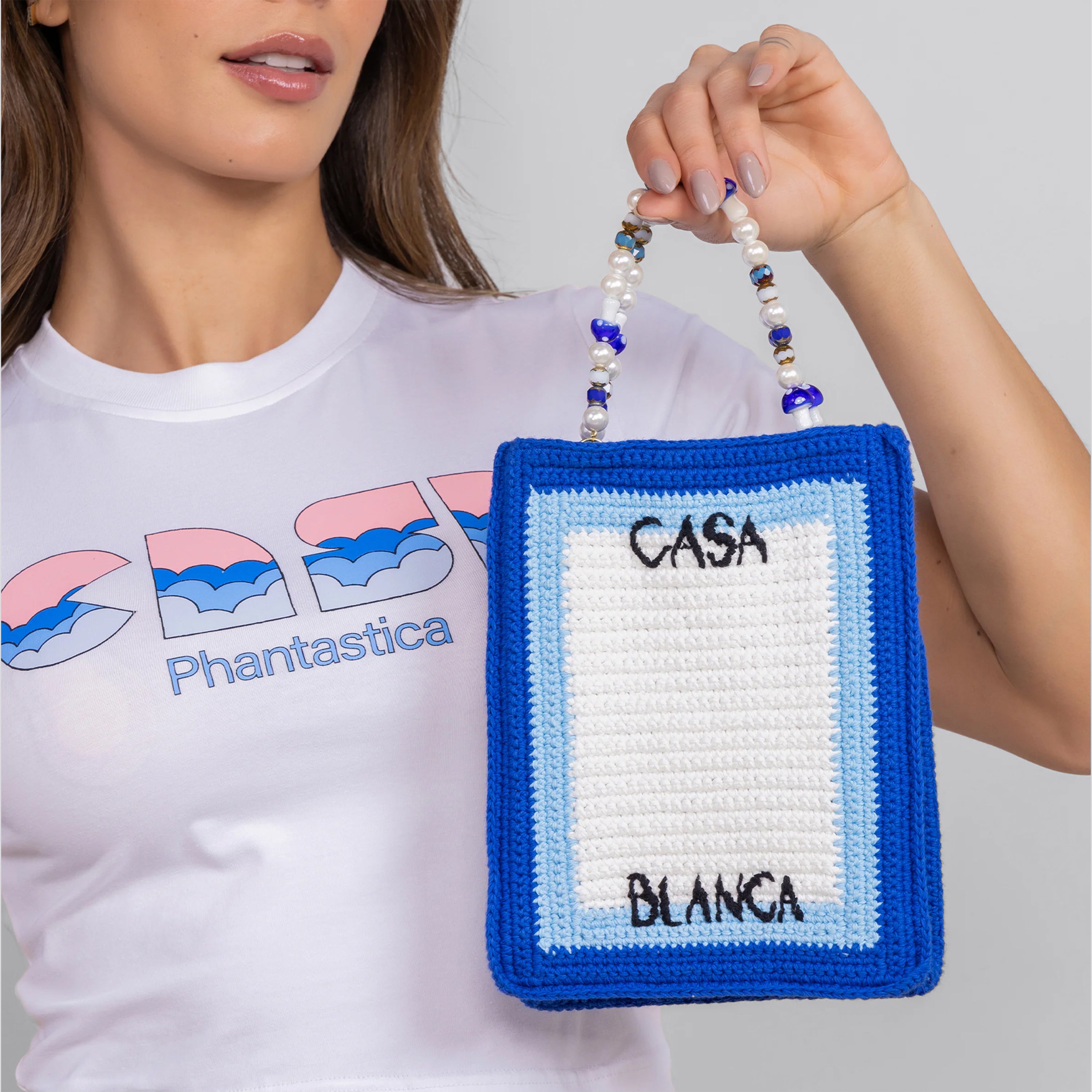 Bolso Azul Casablanca Beaded Crochet
