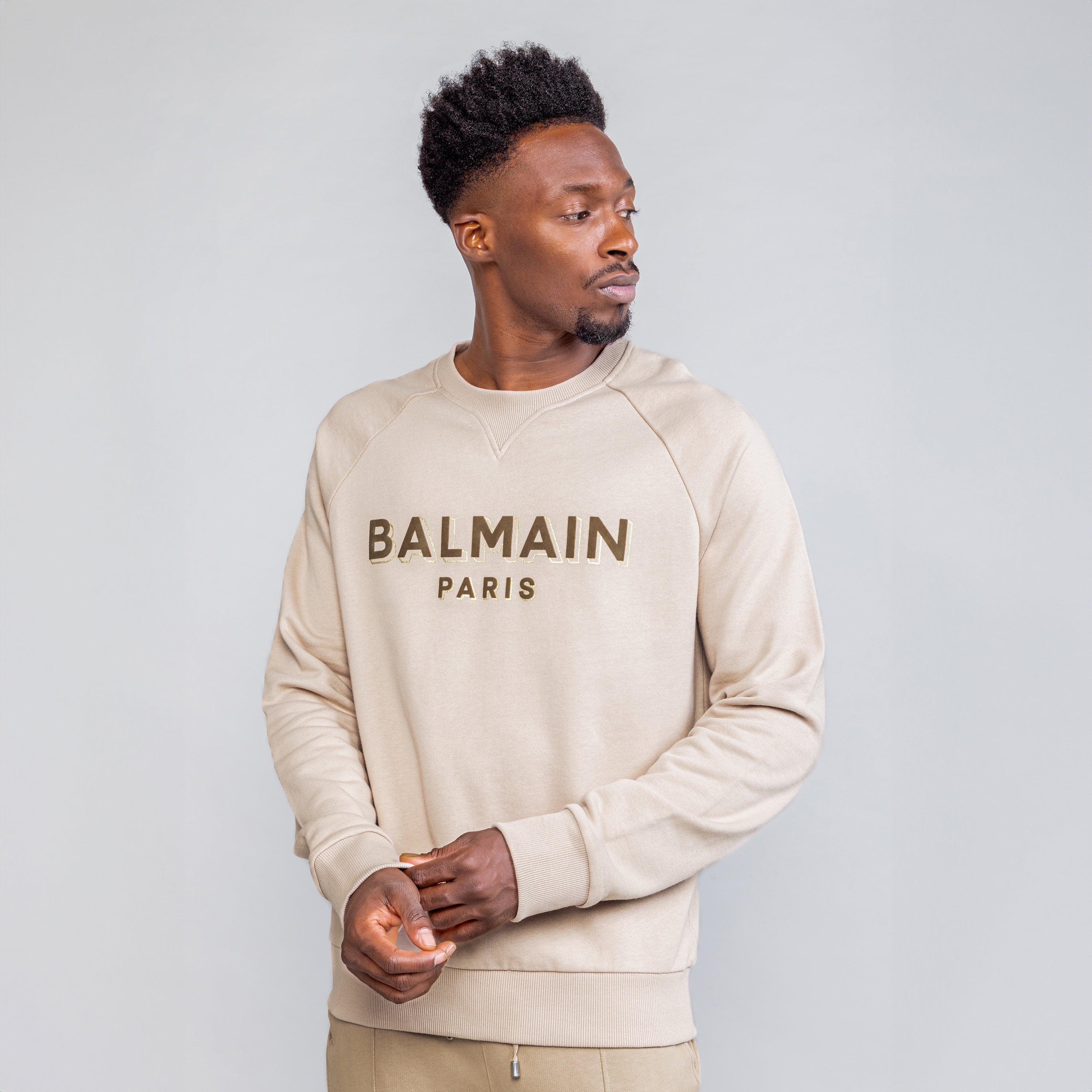 Buzo Beige Balmain Paris Logo