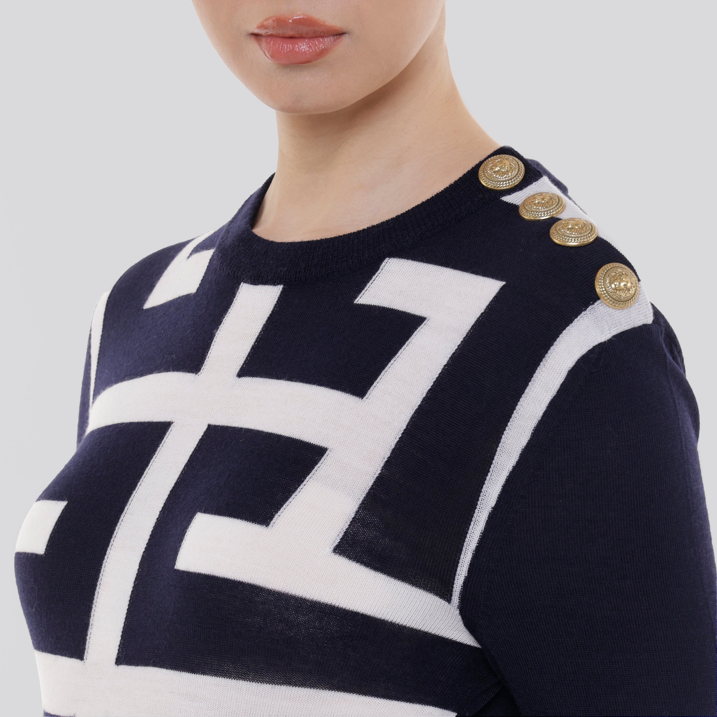Buzo Azul Balmain Shoulder Bottoms