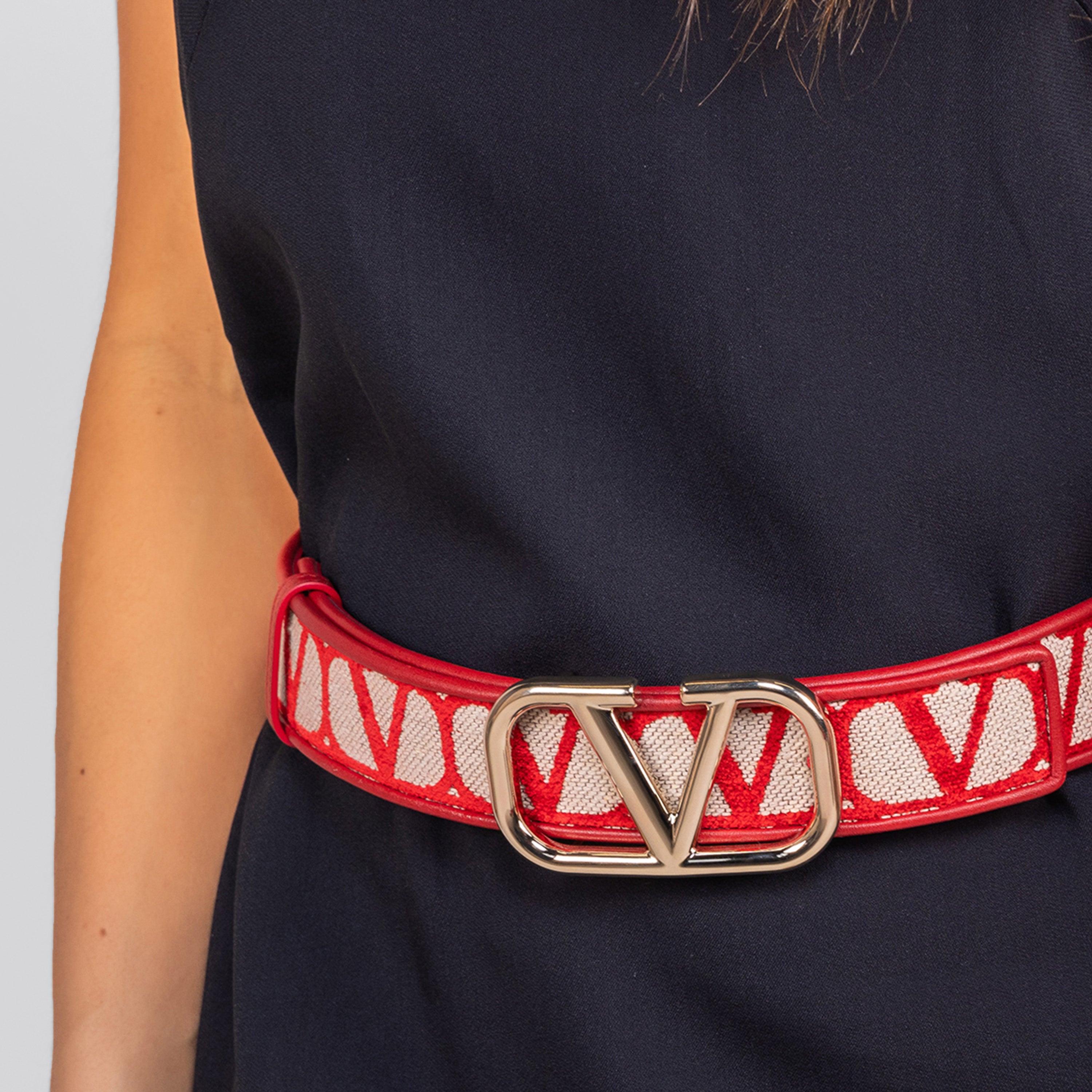 Cinturón Beige-Rojo Valentino Vlogo Iconographe 40 mm
