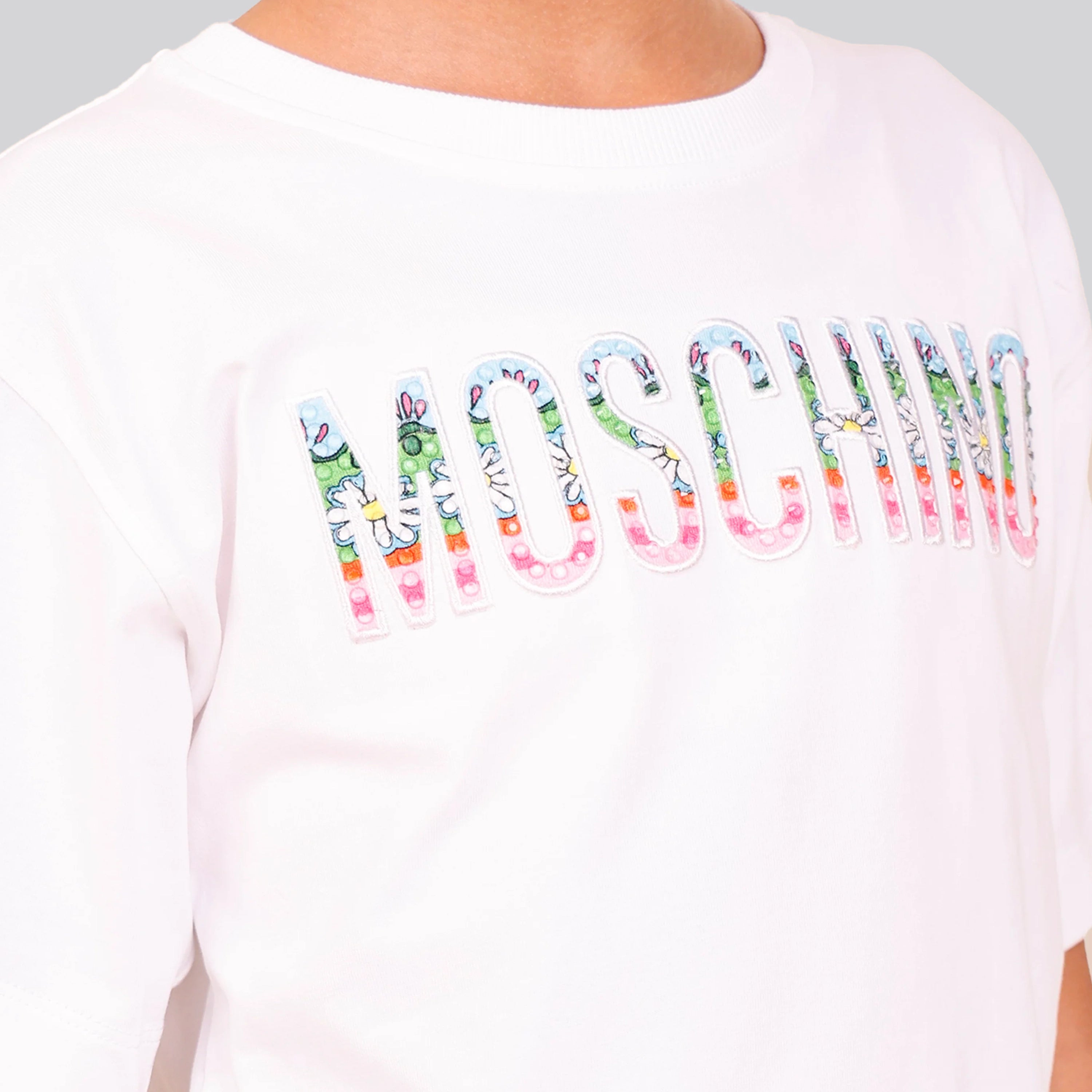 Camiseta Blanca Moschino Kids Emdroidered