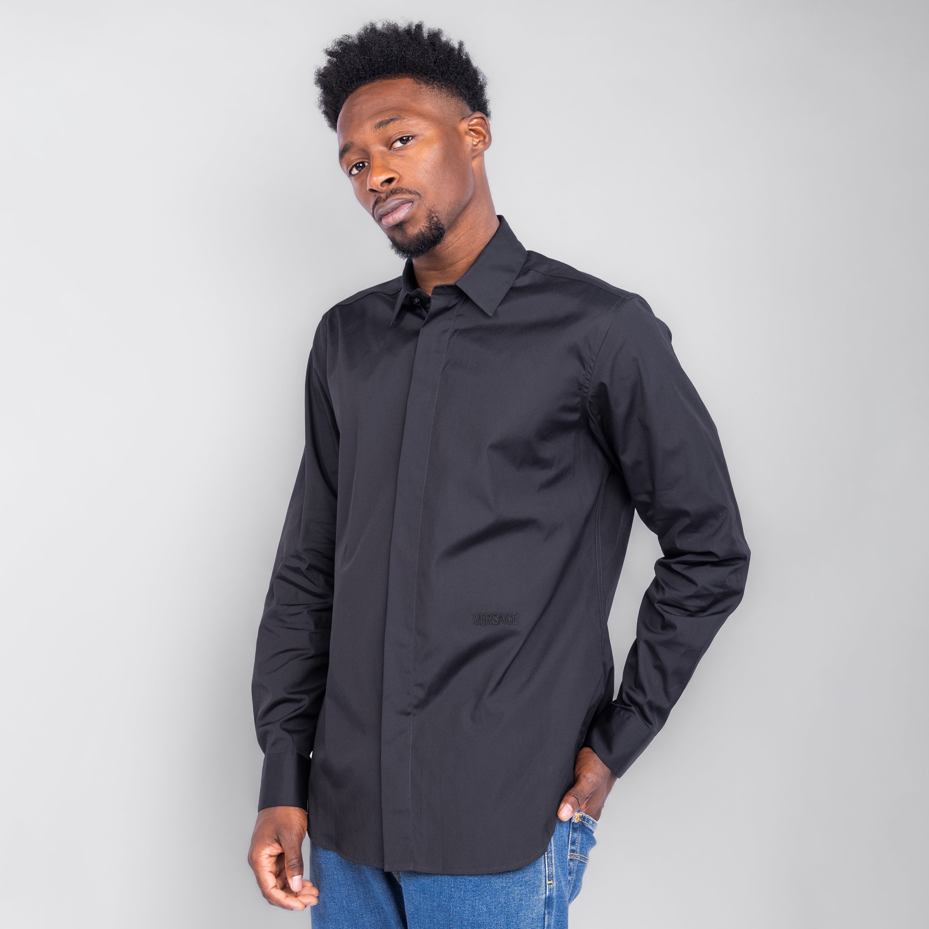 Camisa Negra Versace Negro Versace Logo