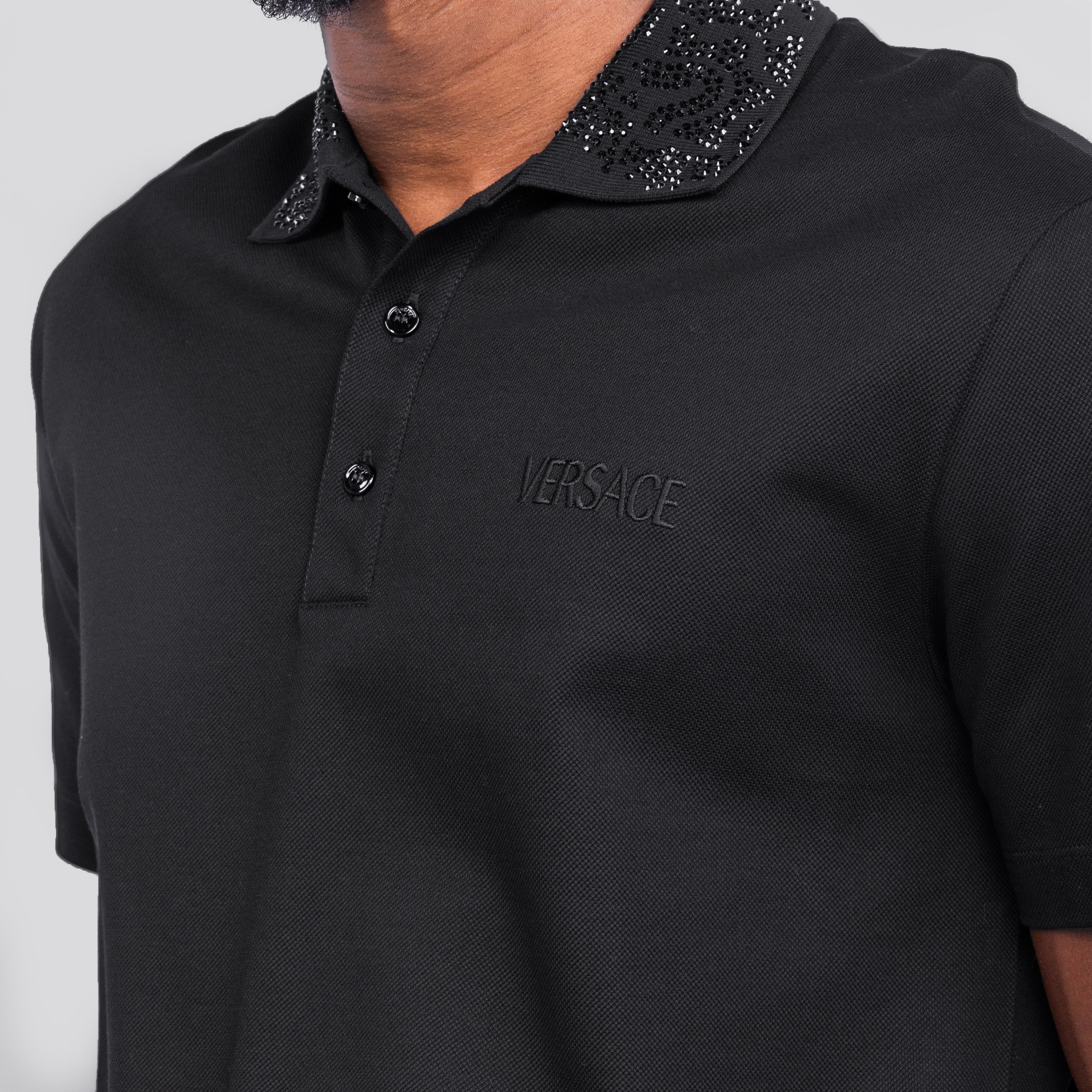 Camiseta Tipo Polo Negra Versace Rhinestone