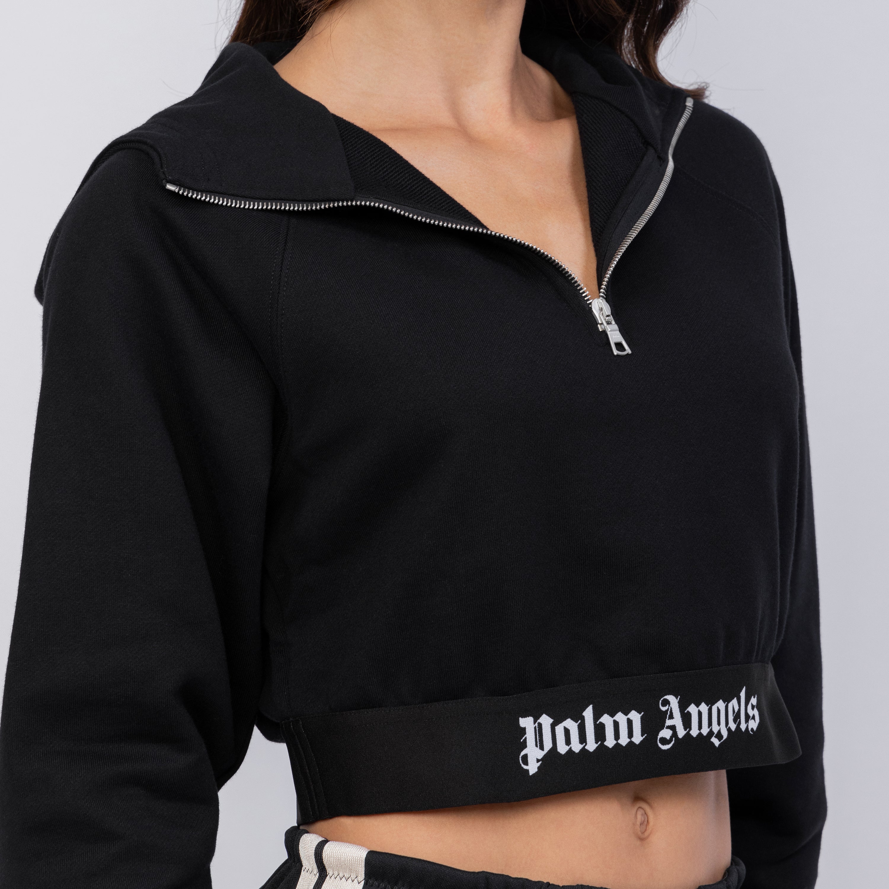 Buzo Negro Palm Angels Logo Tape Zipped